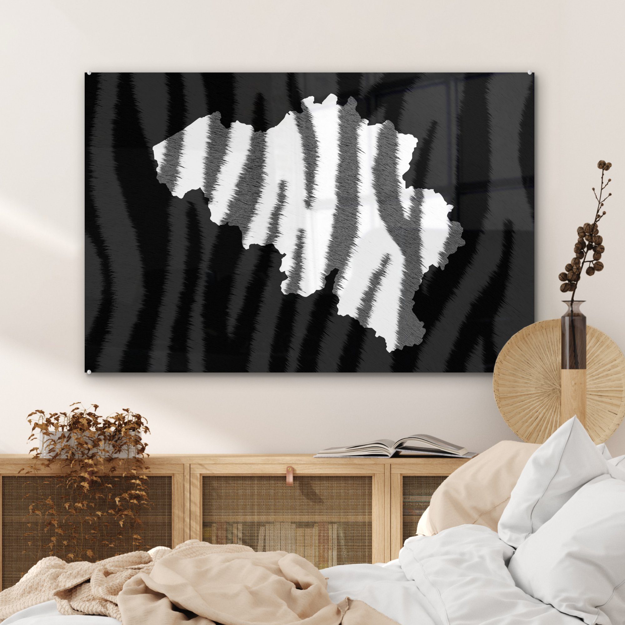 Acrylglasbilder (1 - Acrylglasbild & - MuchoWow Wohnzimmer Karte Zebra, Belgien Schlafzimmer St),