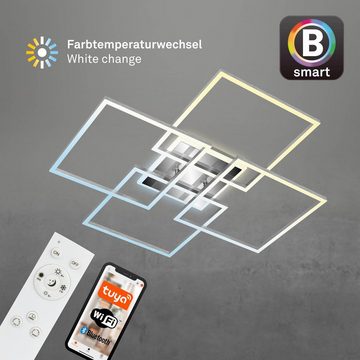 Briloner Leuchten LED Deckenleuchte 3515-019, Wifi, Appsteuerung, Sprachsteuerung, Fernbedienung, dimmbar, indirektes Licht, Speicherfunktion, LED fest verbaut, Kaltweiß, Neutralweiß, Tageslichtweiß, Warmweiß, Smarte Deckenlampe, 72,4x72,4x8,4cm, Chrom-Alu, 50W, Wohnzimmer, Flur