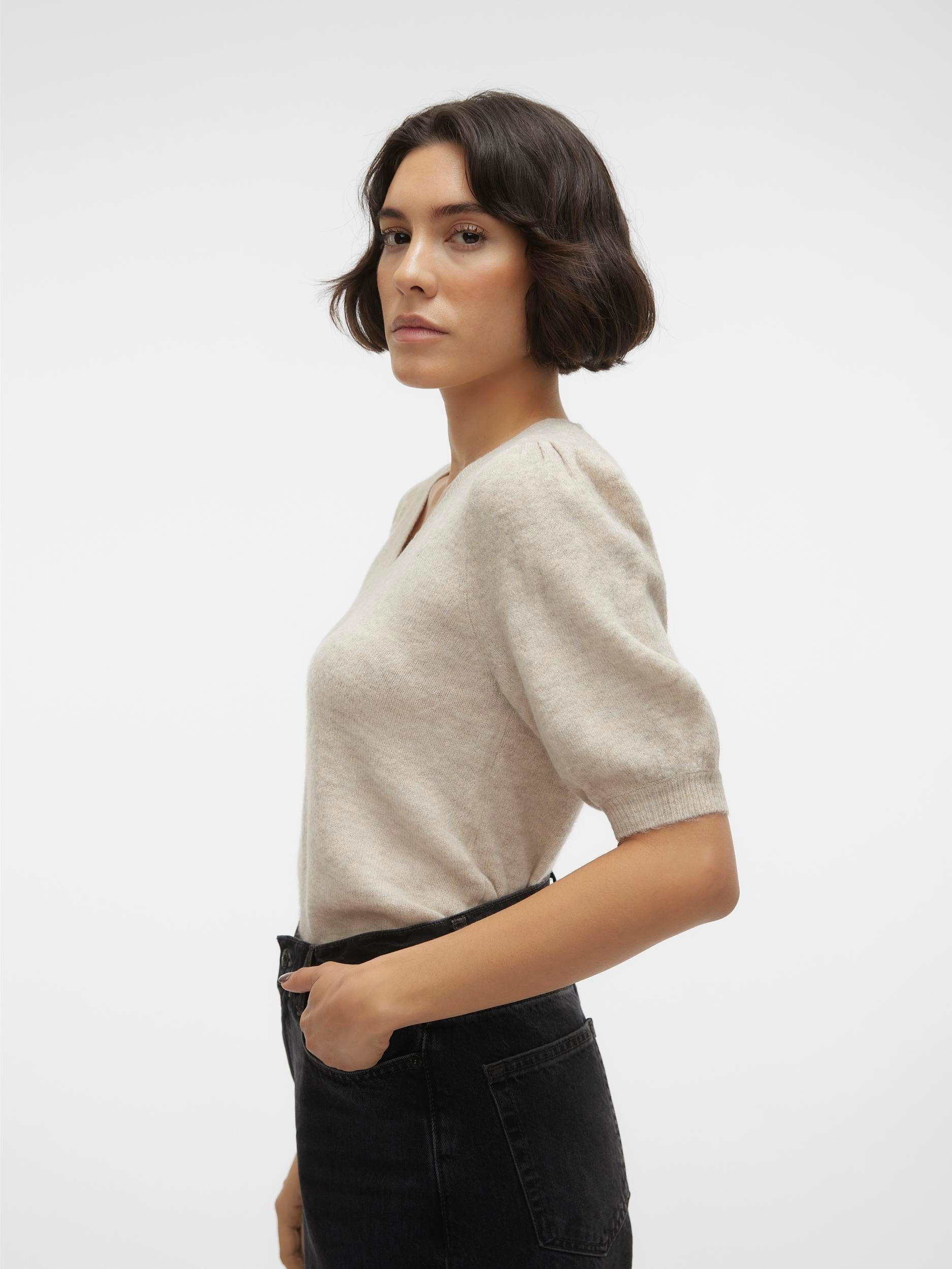 Vero Moda Strickpullover MELANGE PUFF VMELLYLEFILE PULLOVER Detail:W V-NECK Birch SS