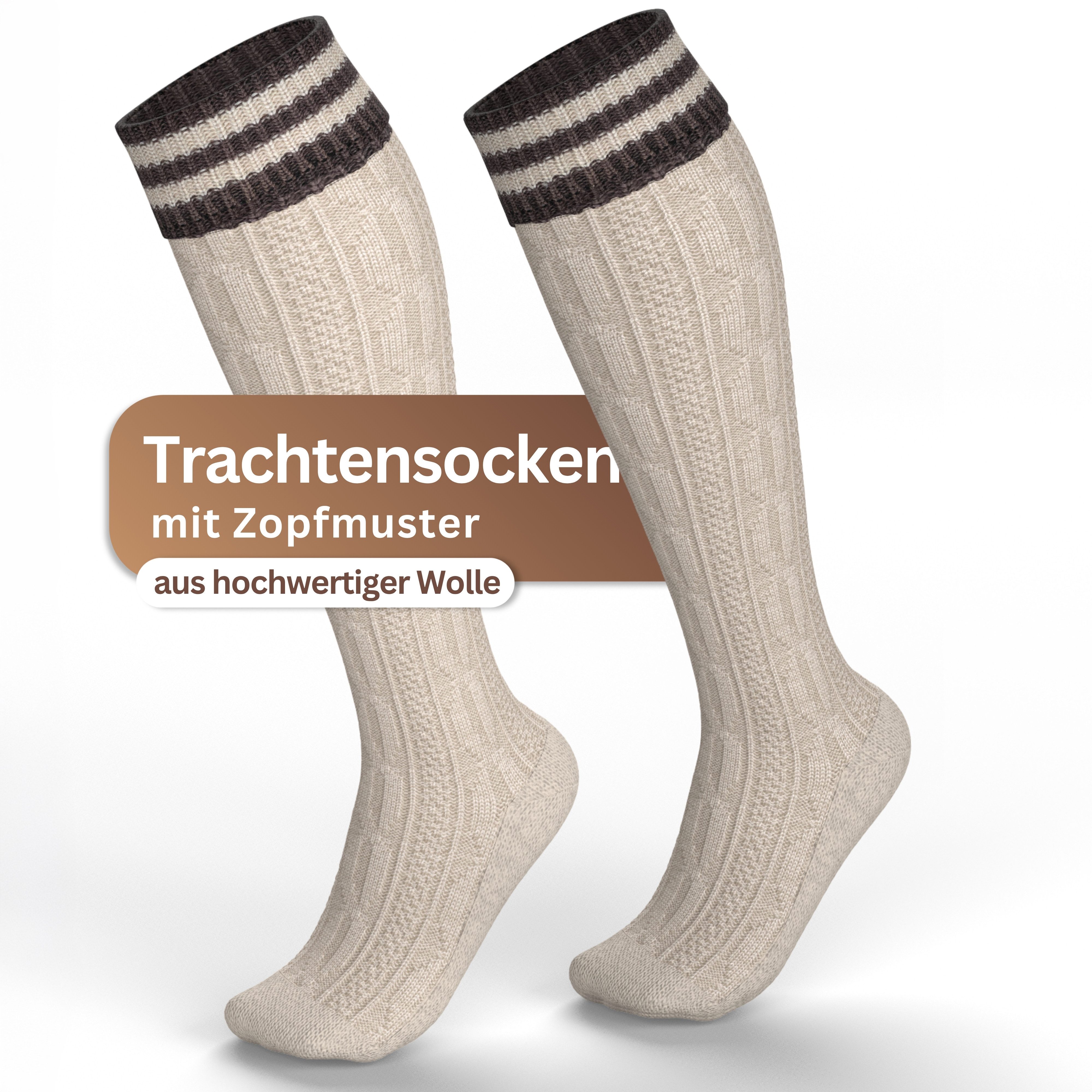 MEDOLY Trachtensocken Umschlagsocke Wolle (1er-Pack) Trachtenstrümpfe mit Zopfmuster