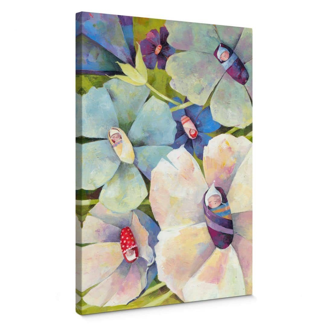 K&L Wall Art Leinwandbild Elfen Baby Märchen Wald Leinwandbild Blumenkinder Blanz, Wanddeko Holz Bilderrahmen