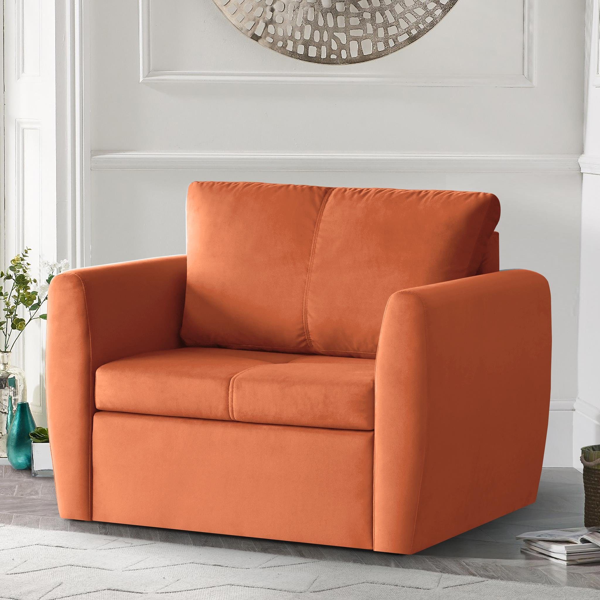 Beautysofa Relaxsessel Kamel (im modernes Design), Sessel mit Bettkasten und Schlaffunktion, Polstersessel aus Velours Orange (trinity 17)