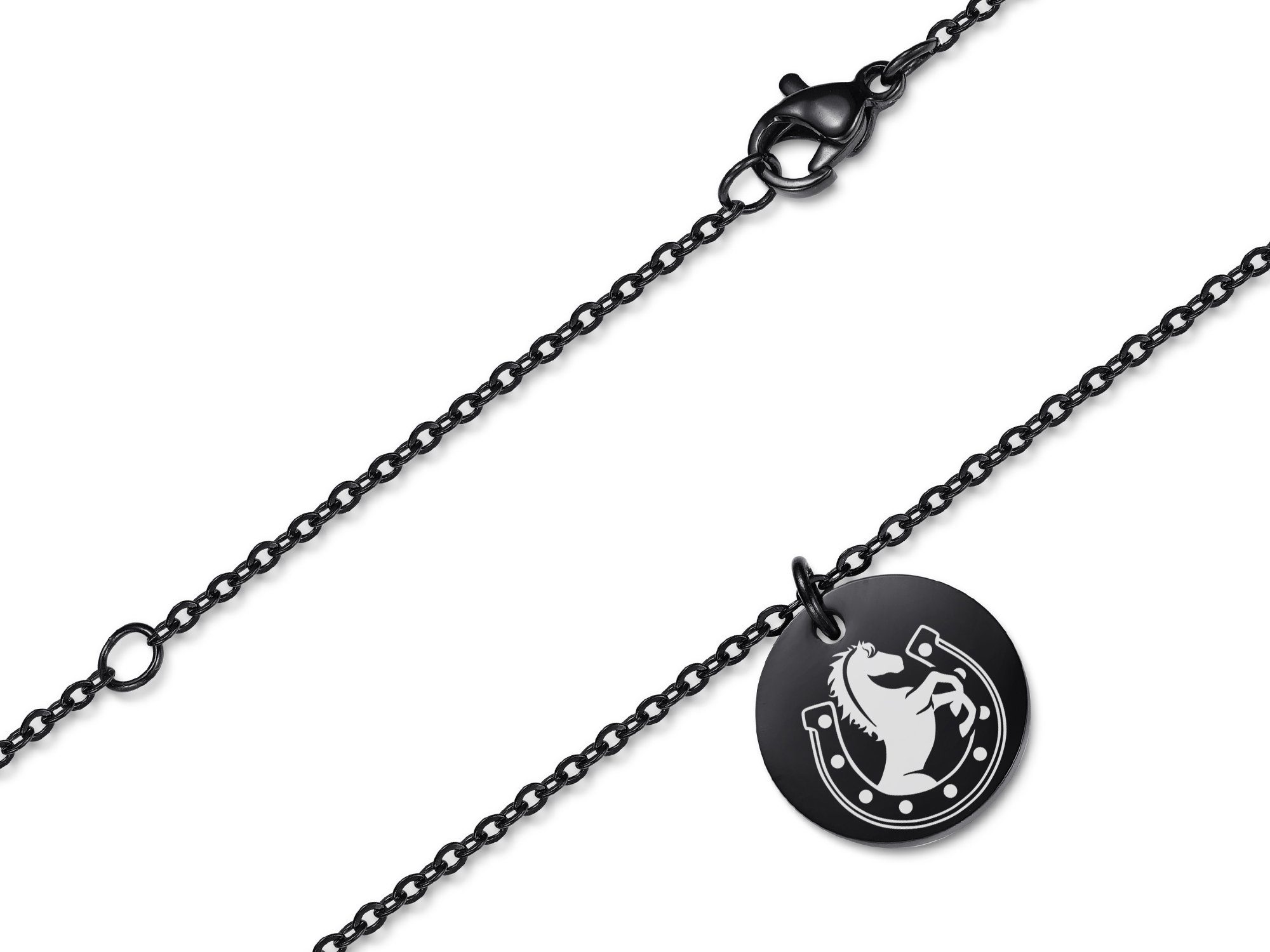 Silberkettenstore Kette mit Anhänger Halskette mit Anhänger black Pferd und vier Farben Edelstahl, zwei wählbar - Längen