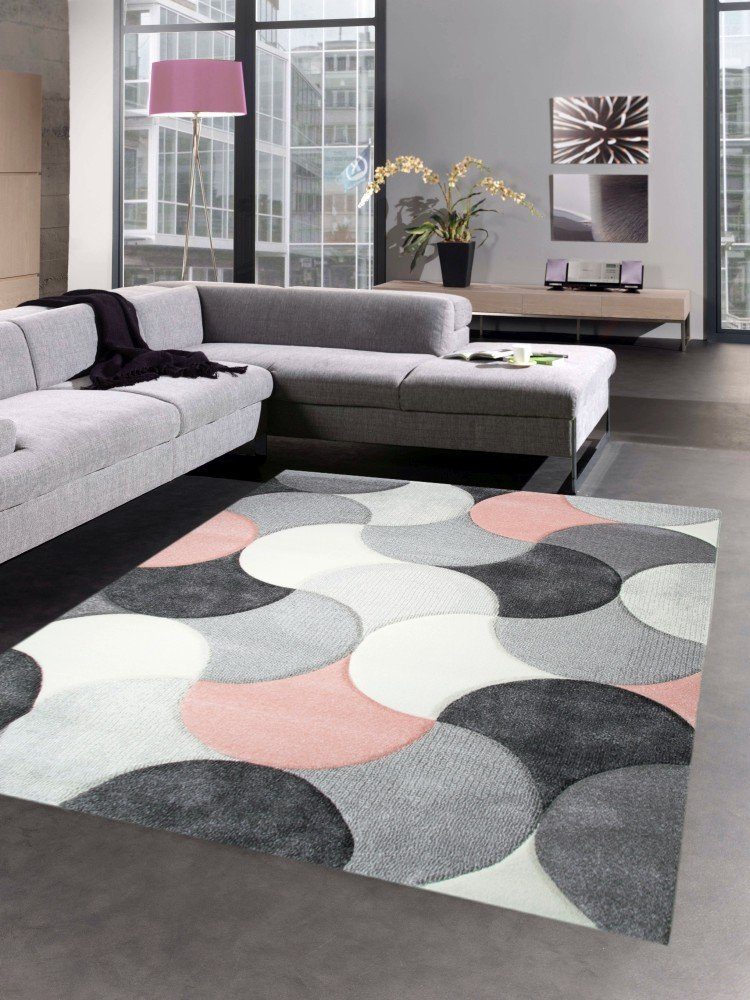 Teppich Designer Teppich Wohnzimmerteppich Kurzflor Tropfen rosa grau,  Carpetia, rechteckig, Höhe: 13 mm