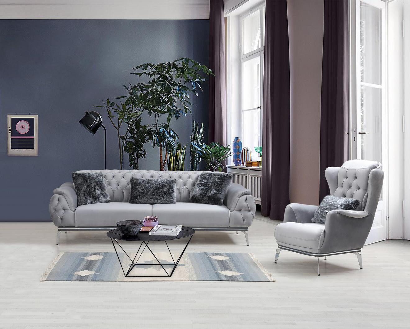 Xlmoebel Chesterfield-Sofa Elegantes Chesterfield Sofa mit hochwertigem Textilbezug, Hergestellt in Europa