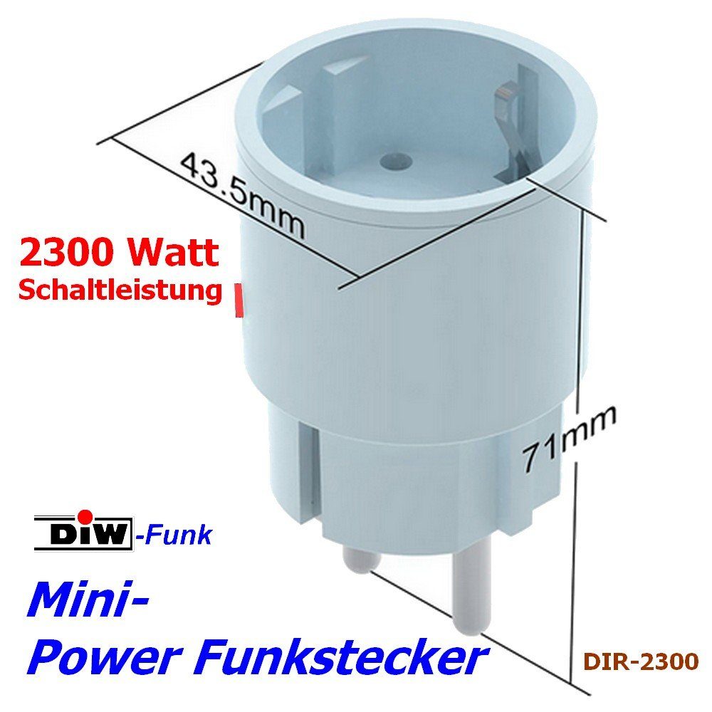 DIW-Funk Funksteckdose DIW-Funk Mini-Funk-Steckdose DIR-2300, Abluftsteuerungen, Intertechno, Packung, 1-St., Funk-Stecker, deutsche Bedienungsanleitung, kompatibel mit Intertechno, DIW-Funk