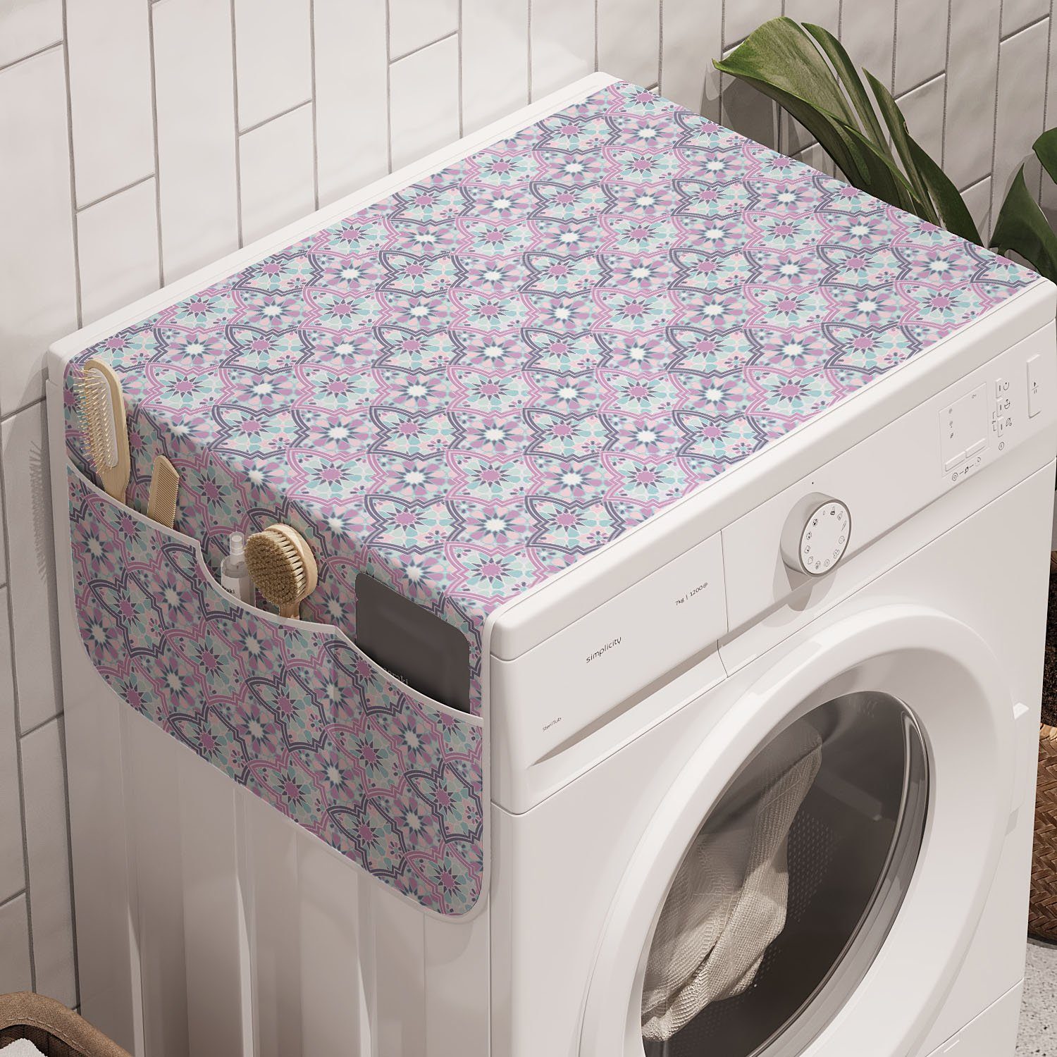 Abakuhaus Badorganizer Anti-Rutsch-Stoffabdeckung für Waschmaschine und Trockner, marokkanisch Pastelltöne Blumenmotiv