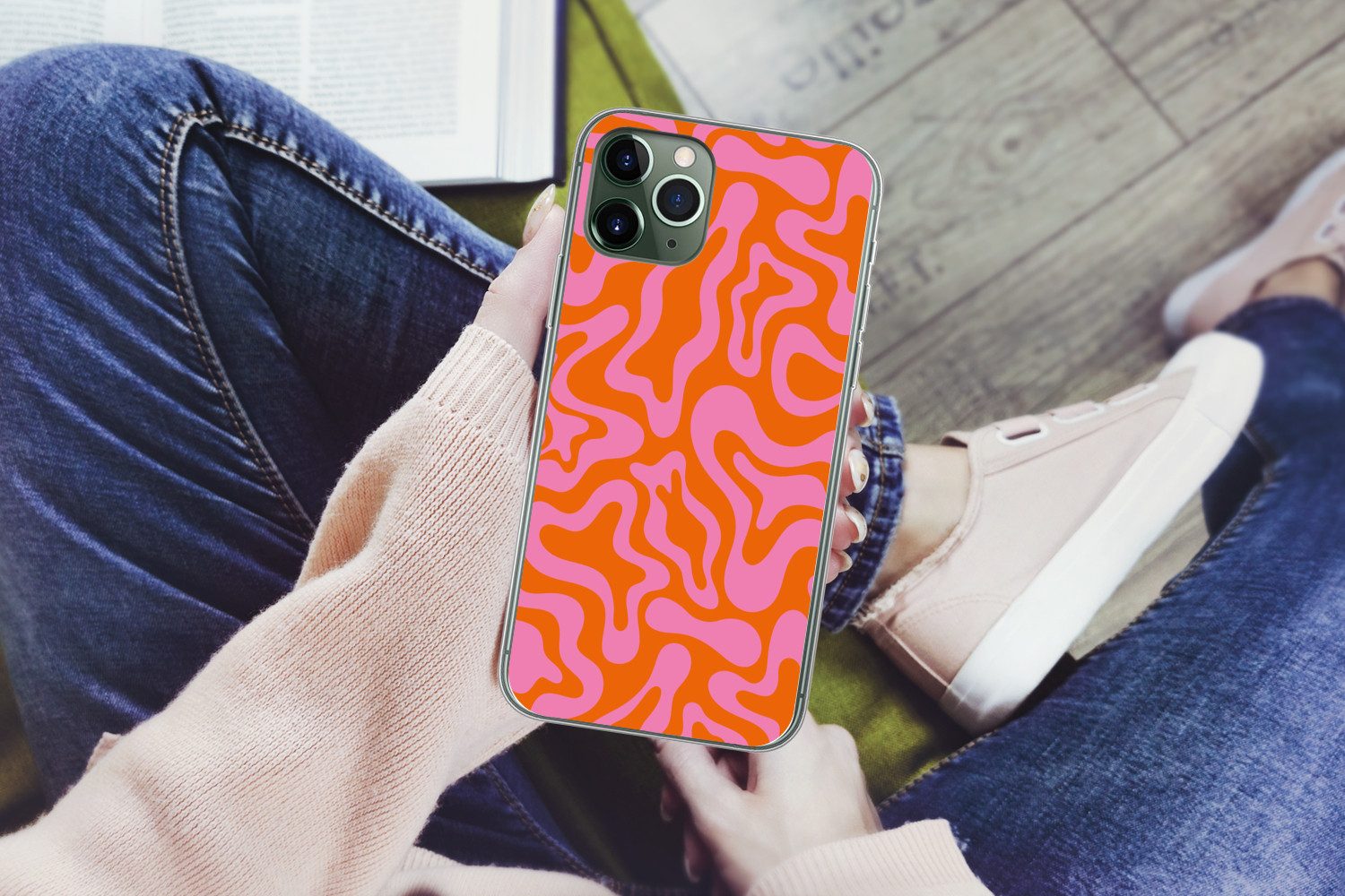MuchoWow Handyhülle für Apple iPhone 11 Pro Muster - Rosa - Orange - Abstrakt - Modern, Smartphone-Bumper, Print, Handy Schutzhülle Dünn