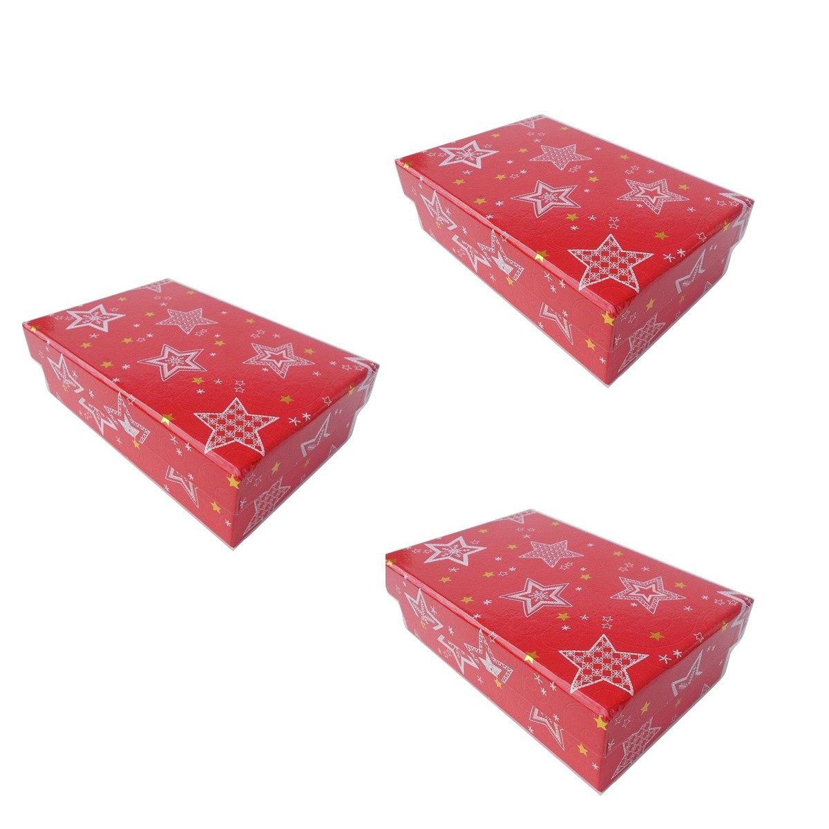 bsb-obpacher Geschenkbox - Kartonage - 3 Geschenkkartons rot mit Sternen (3 St), mit Glanzpapier bezogen