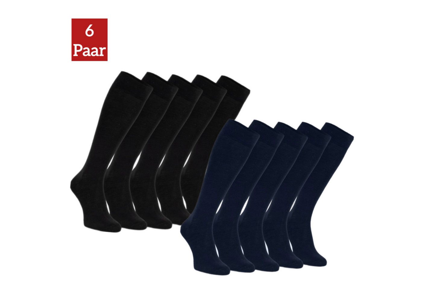 NERS Kniestrümpfe aus Merinowolle Damen & Herren ohne drückende naht, mit Komfortbund (Spar-Set, 6-Paar) Atmungsaktiv, Angenehm und Weich