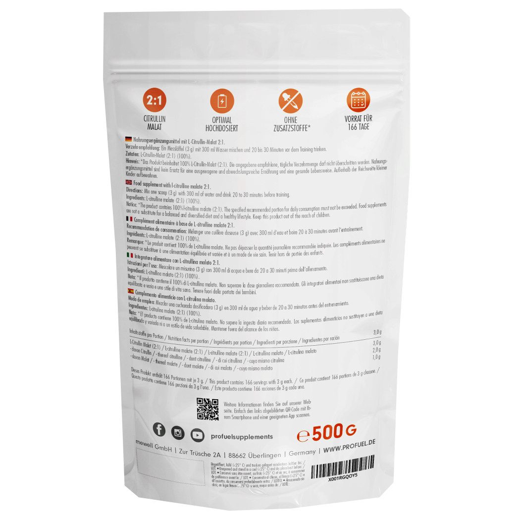 ProFuel L-Citrullin Malat (500g Beutel) Pulver, 500 g