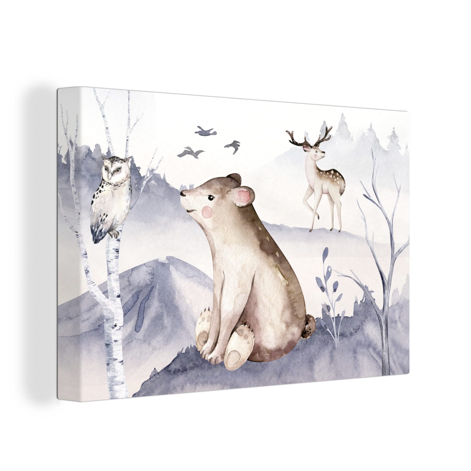 Wanddeko, - Leinwandbild Schnee Wandbild - St), (1 Tiere, cm 30x20 Leinwandbilder, OneMillionCanvasses® Winter Aufhängefertig,