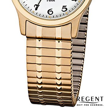 Regent Quarzuhr Regent Damen Herren-Armbanduhr gold Analog, (Analoguhr), Damen, Herren Armbanduhr rund, klein (ca. 27mm) Edelstahl, goldarmband