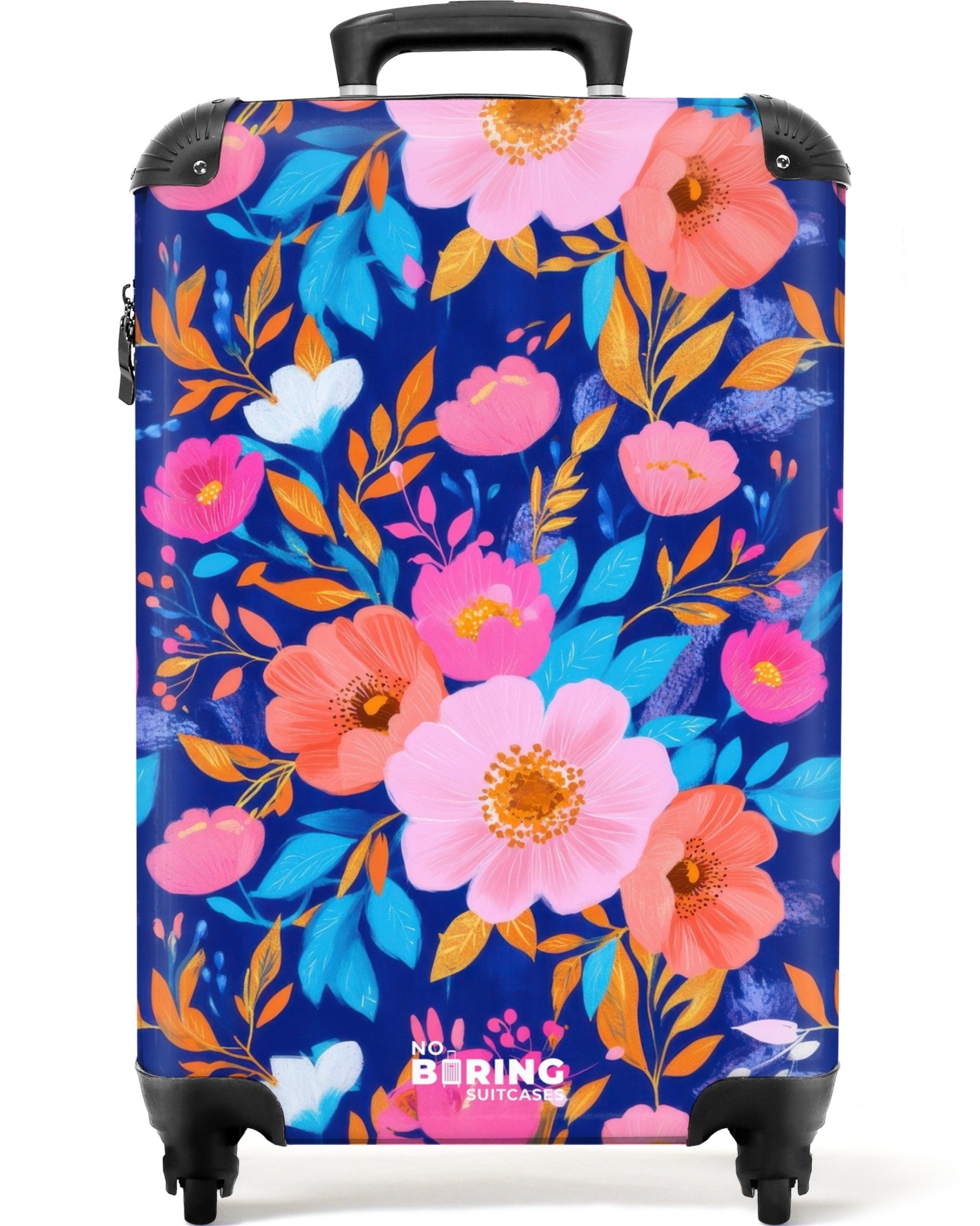 NoBoringSuitcases.com© Hartschalen-Trolley Florales Muster mit blauem günstig online kaufen