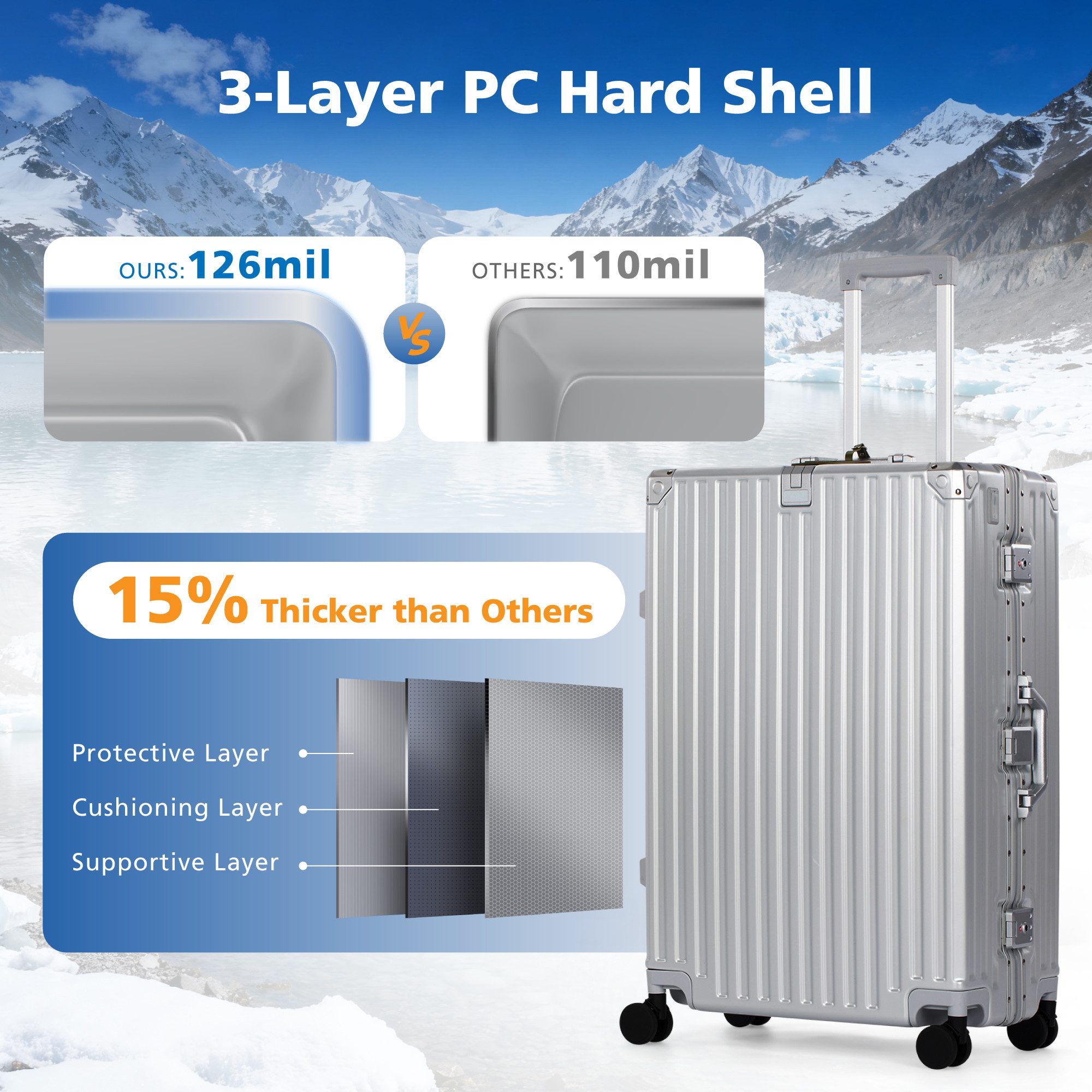 ALPHA CAMP Koffer Hartschalenkoffer (20, 24, 28 Inch) Reisekoffer mit Rollen, Polycarbonat Handgepäck Luggage mit TSA Schloss & Aluminium Rahmen – Bild 3 von 5