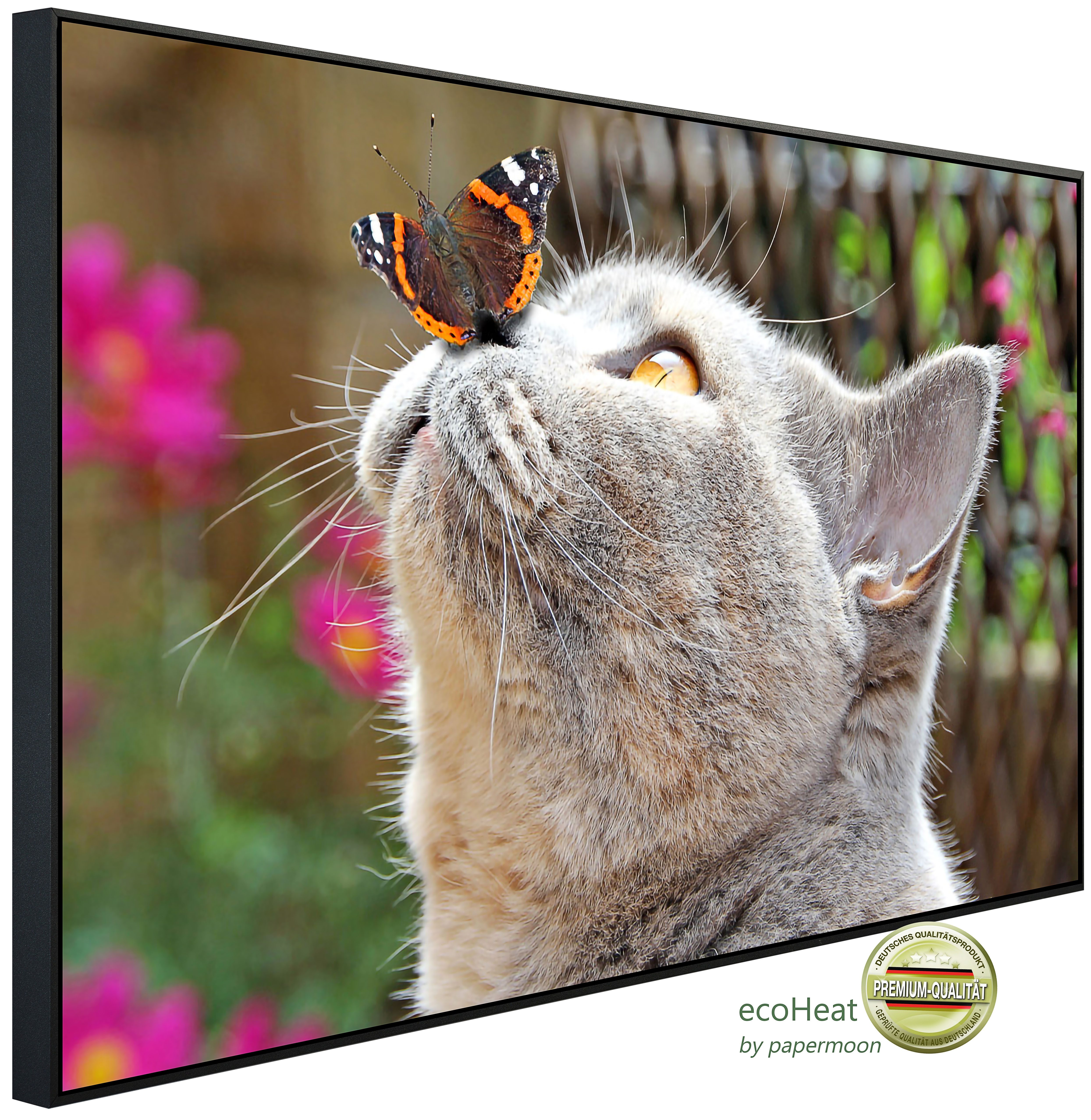 Papermoon Infrarotheizung INFRAROT-BILD-HEIZUNG, Schmetterling und Katze, TÜV-Rheinland/GS zertifiziert, angenehme Strahlungswärme