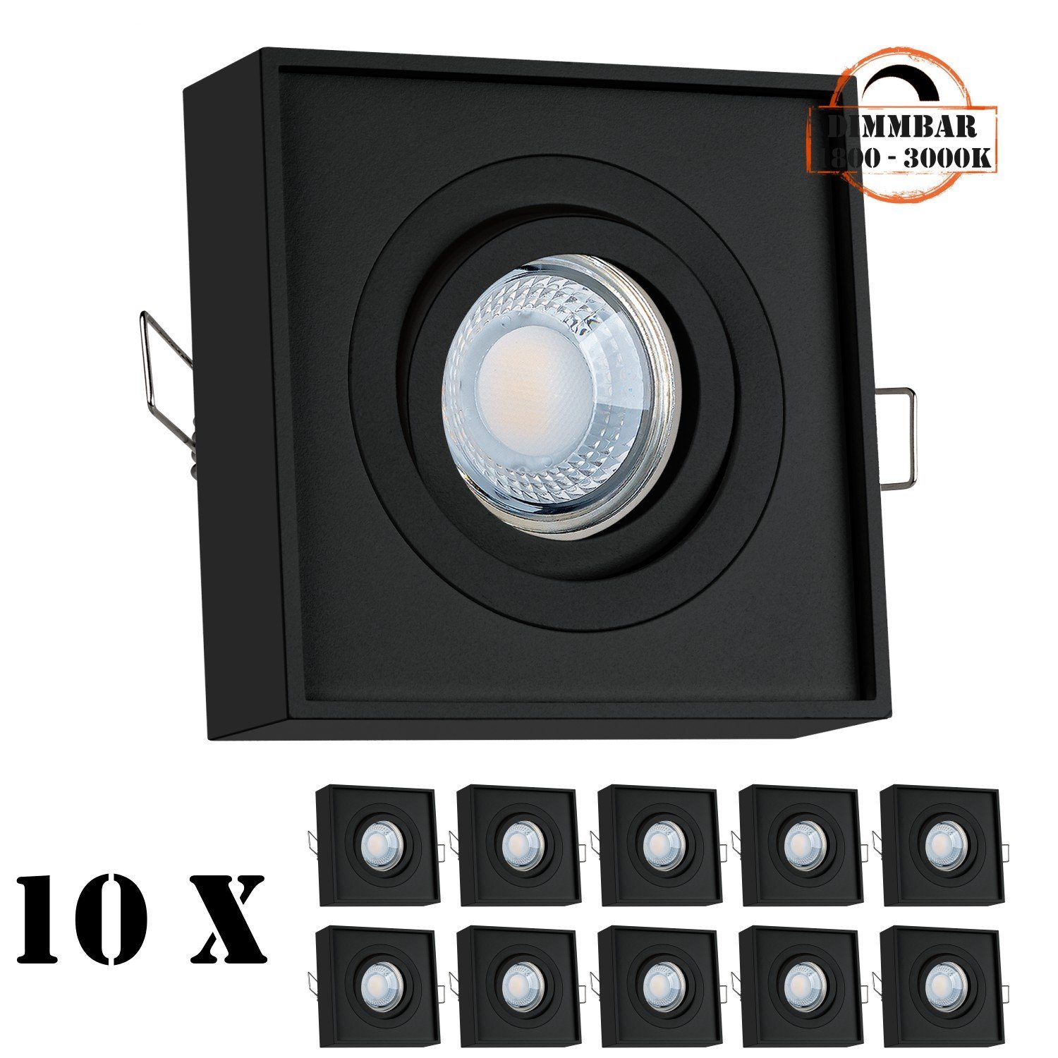 LEDANDO LED Einbaustrahler 10er LED Einbaustrahler Set extra flach in schwarz mit 5W LED von LEDA | Strahler