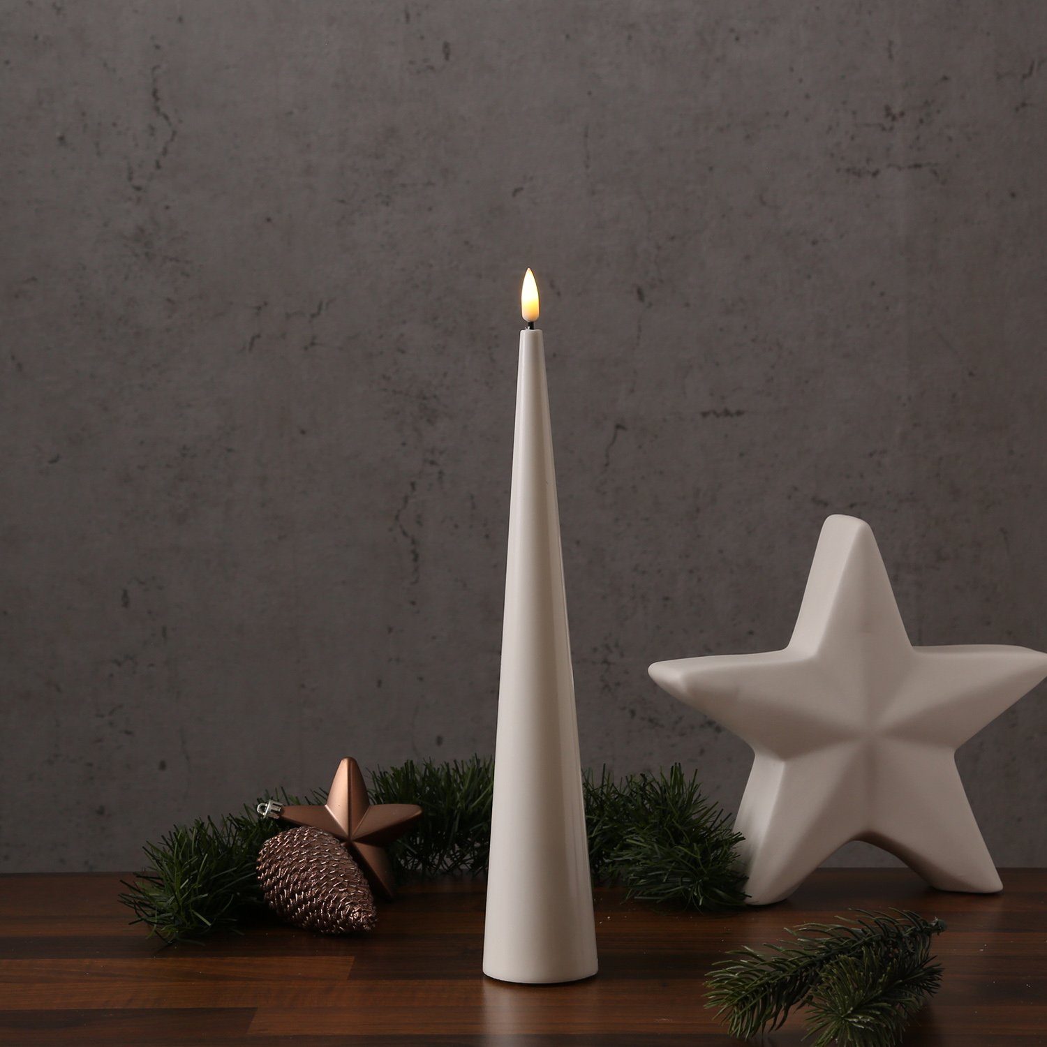 Deluxe Homeart LED-Kerze LED Kegelkerze Lea Deluxe Lack Kegelform flackernd günstig online kaufen