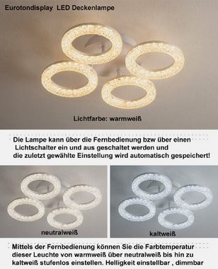 Euroton LED Deckenleuchte LED Deckenlampe Fernbedienung Lichtfarbe/Helligkeit einstellbar, LED fest integriert, mit Fernbedienung kaltweiß-neutalweiß -warmweiß, 7000k-3000k stufenlos einstellbar .