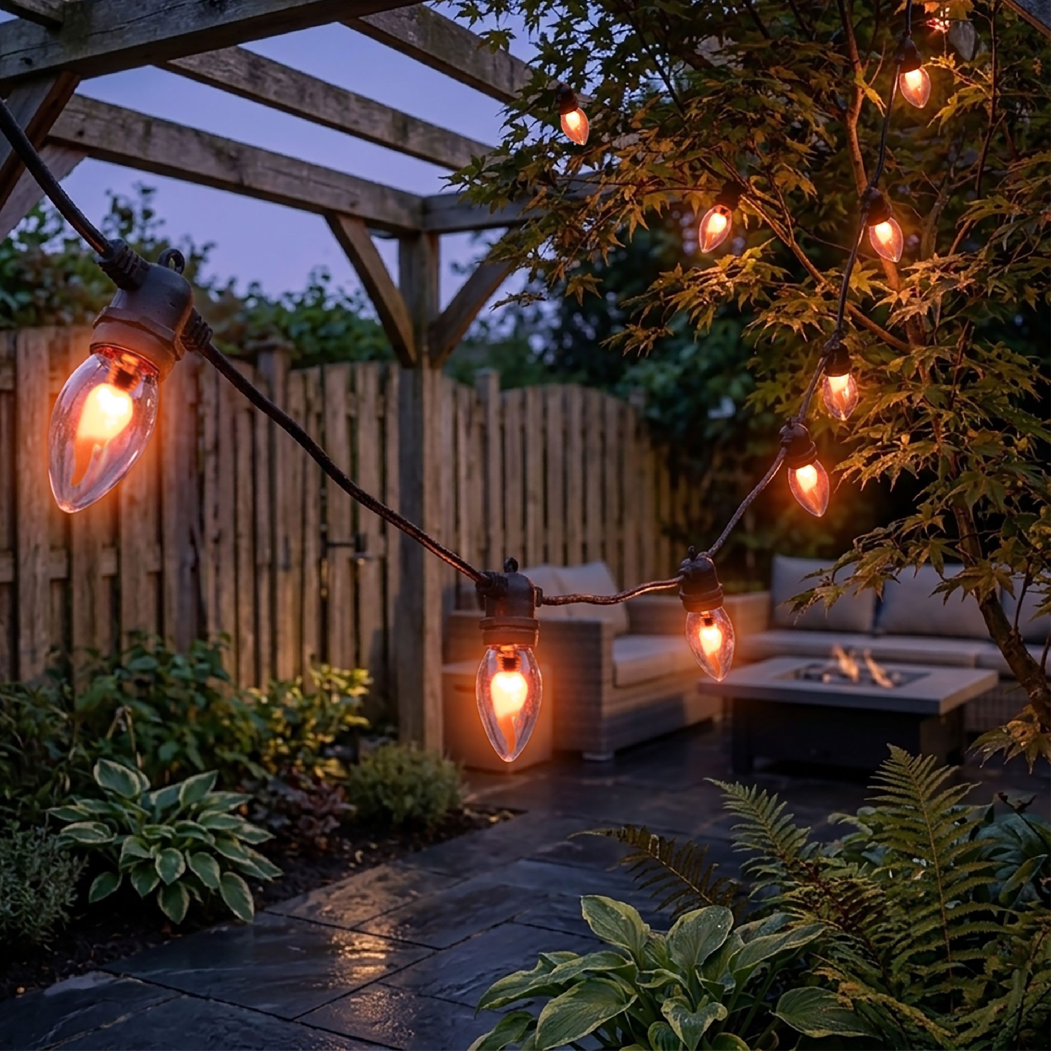 Spetebo Lichterkette Lichterkette mit Flammen Effekt Glühbirnen - 270 cm, 10-flammig, Garten Deko Beleuchtung mit Netzstecker für Außen und Innen – Bild 5 von 5