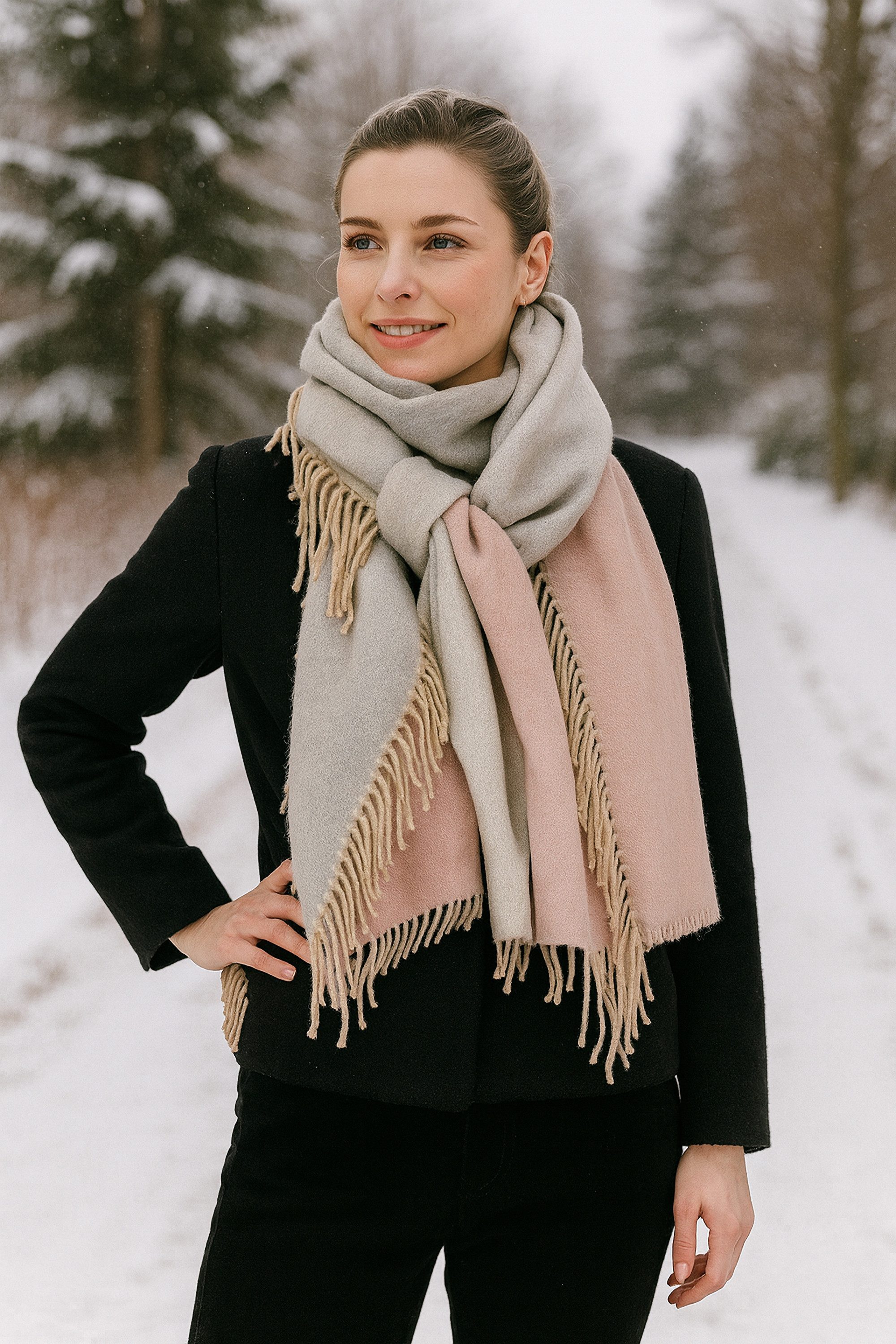 COLLEZIONE ALESSANDRO Wollschal Wendeschal, (1-St), in rosa-grau, Made in Italy