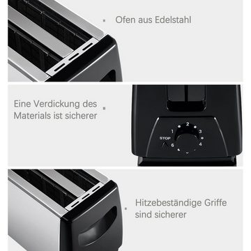 Kpaloft Toaster 2 kurze Schlitze, für 2 Scheiben, 700W, Edelstahl, in Silber-Optik, 2 kurze Schlitze, für 2 Scheiben, für verschieden große Brotscheiben, High Lift, Sockel geöffnet werden