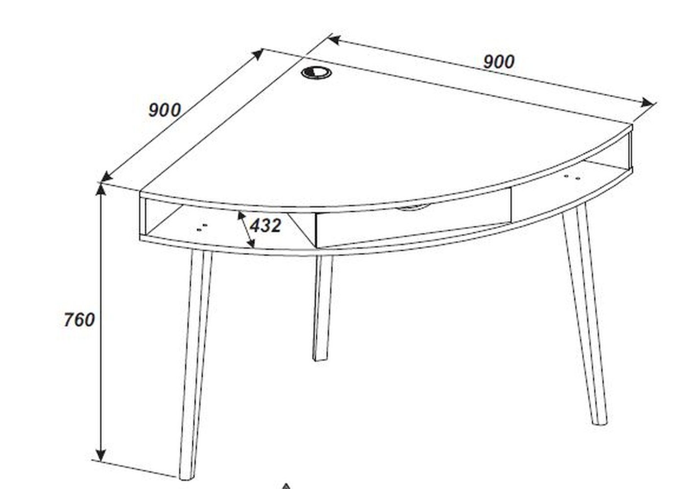 Artisan INNO4HOME3 Eckschreibtisch Eiche cm), Schublade (BxHxT: und in 2 mit Fächern möbelando 90x76x90 einer