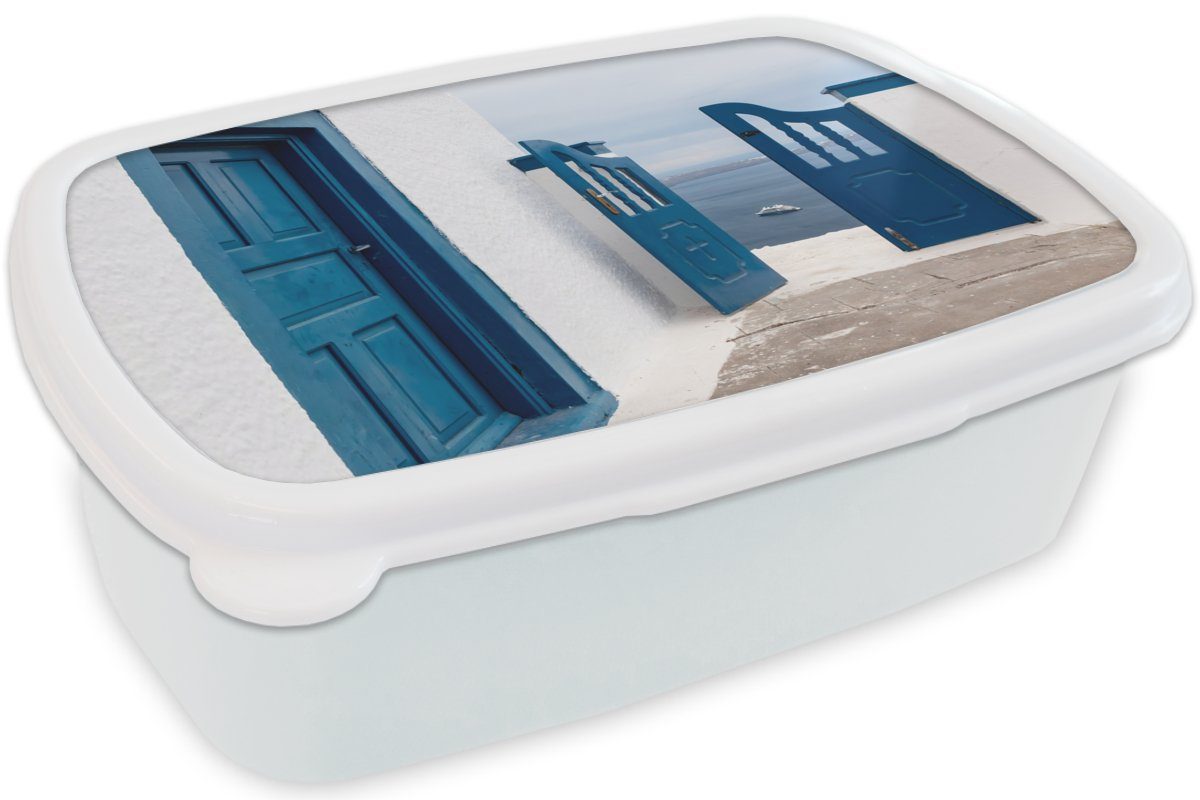 MuchoWow Lunchbox Tür - Blau für und Erwachsene, Kunststoff, - Kinder Mädchen Brotbox - und Weiß Jungs Brotdose, Architektur, (2-tlg), für