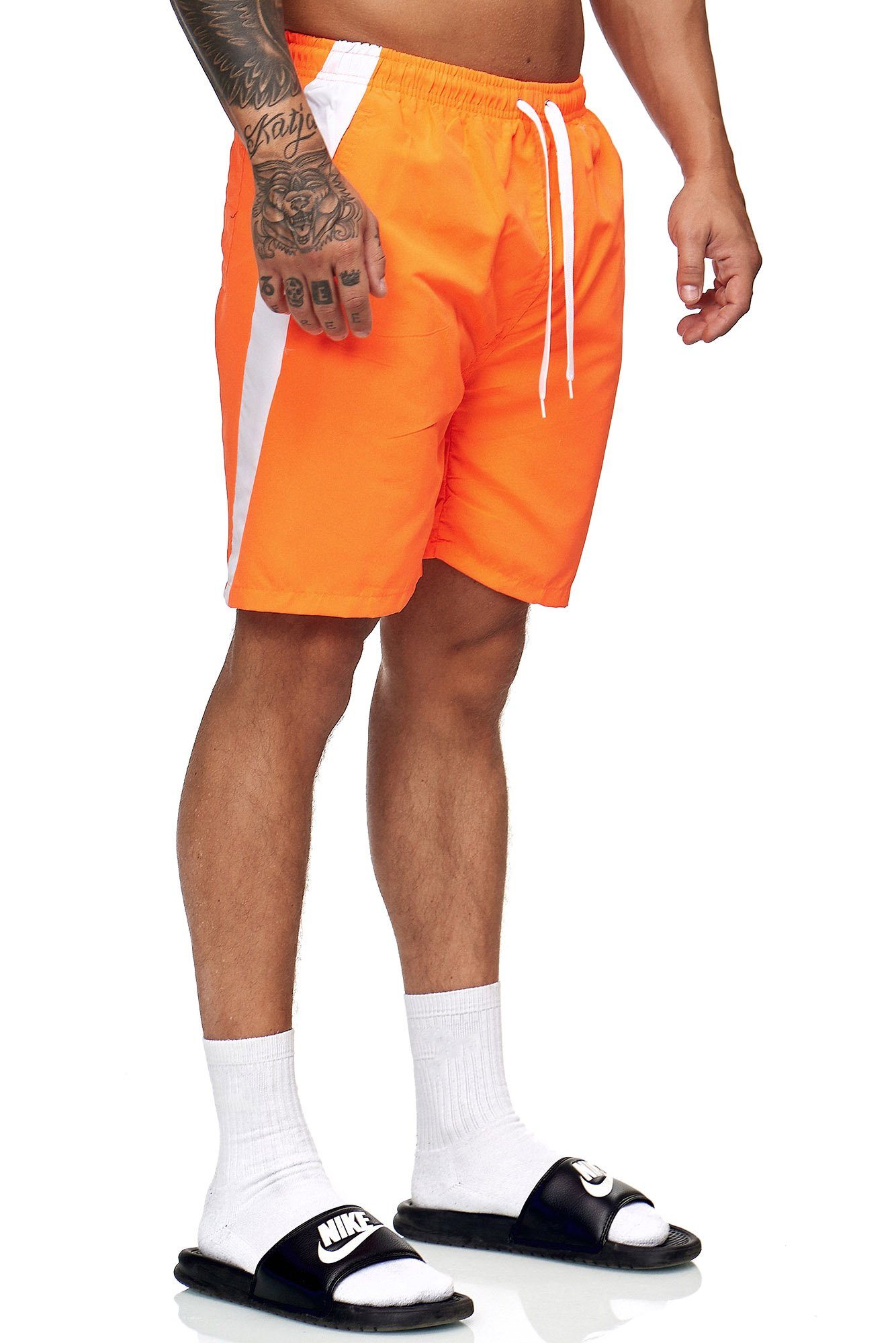 OneRedox Shorts BH200 (Kurze Hose Freizeit im Design) 400 Bermudas Fitness modischem Casual Orange Sweatpants, Weiss 1-tlg