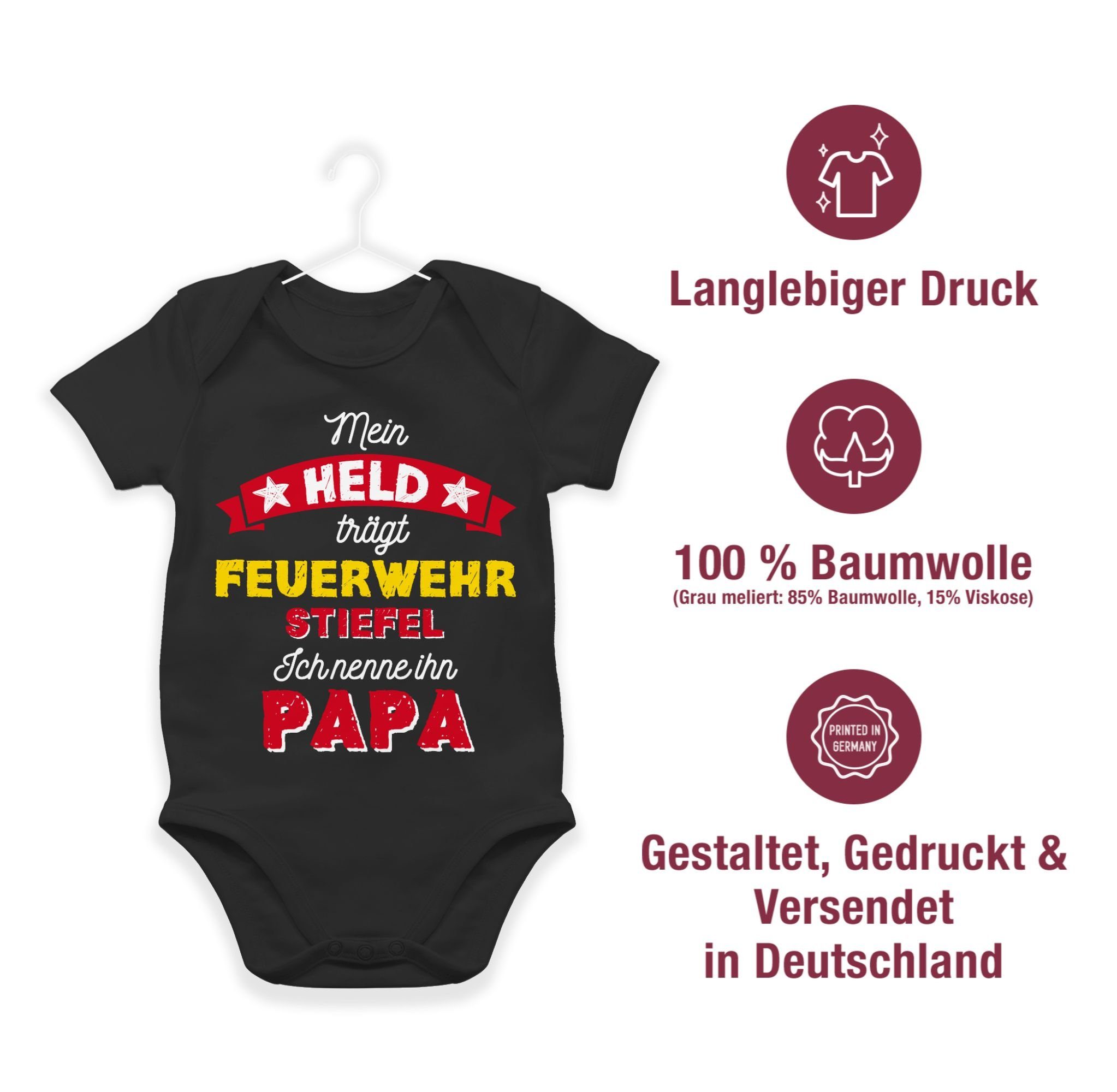 Geschenk Held Baby Schwarz trägt 2 Shirtbody Mein Vatertag Feuerwehrstiefel Shirtracer