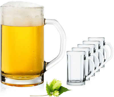 PLATINUX Bierglas »Bierseidel«, Glas, mit Henkel Set 6-Teilig 500ml (max. 650ml) Bierkrug Maßkrug Bierkrüge aus Glas Biergläser