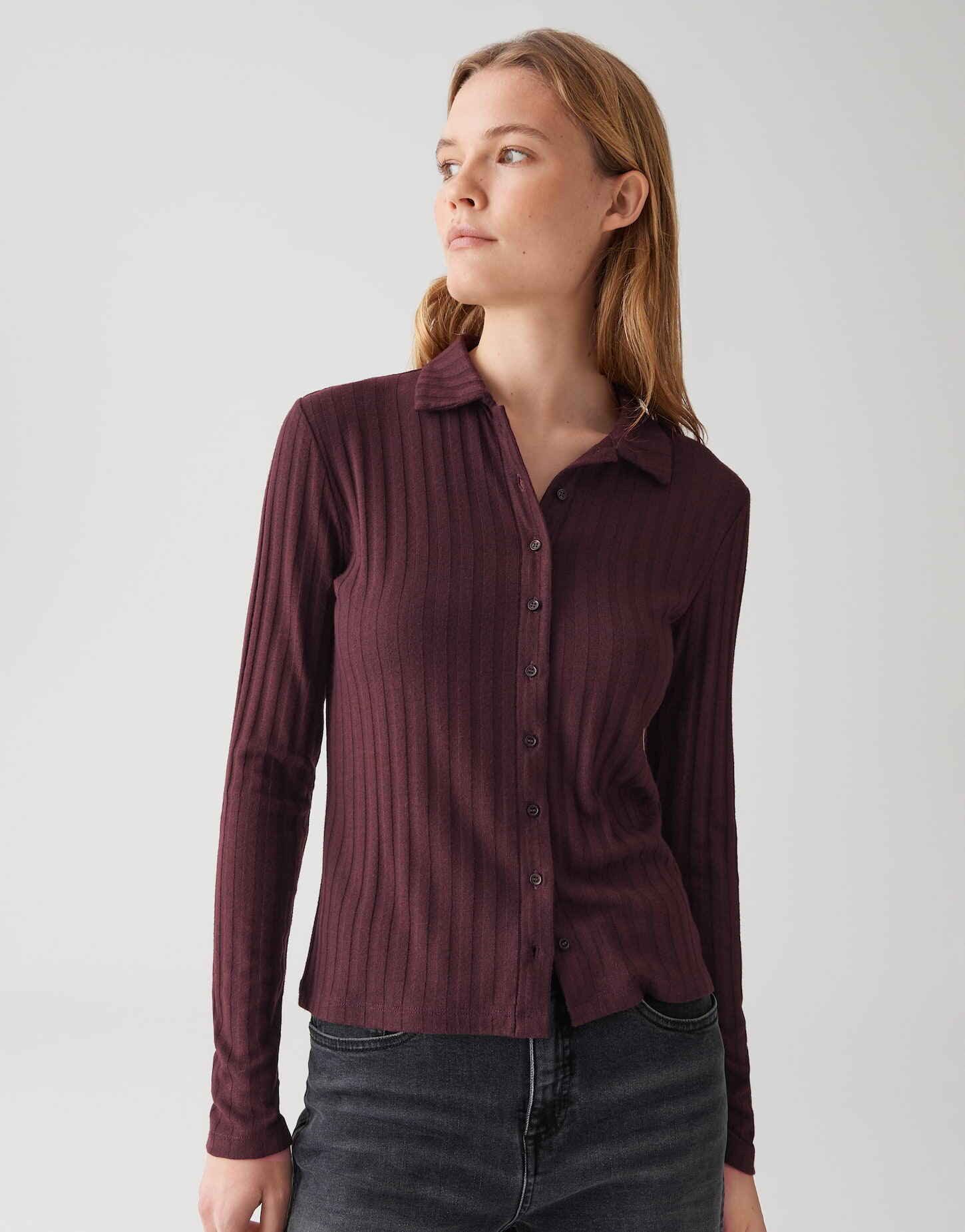 OPUS Langarmshirt SITAMI aus ECOVERO™ Viskosemix Umlegekragen, figurbetonte günstig online kaufen