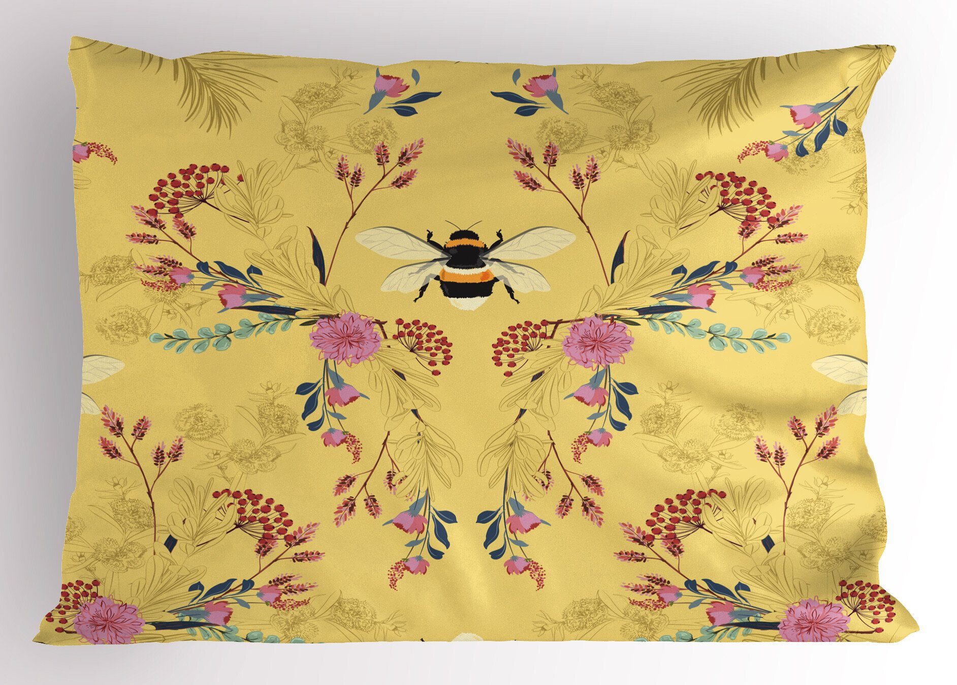 Spring Time Dekorativer Insekten Kissenbezüge Kissenbezug, Standard (1 King Stück), Abakuhaus Bees Size Gedruckter Blumen