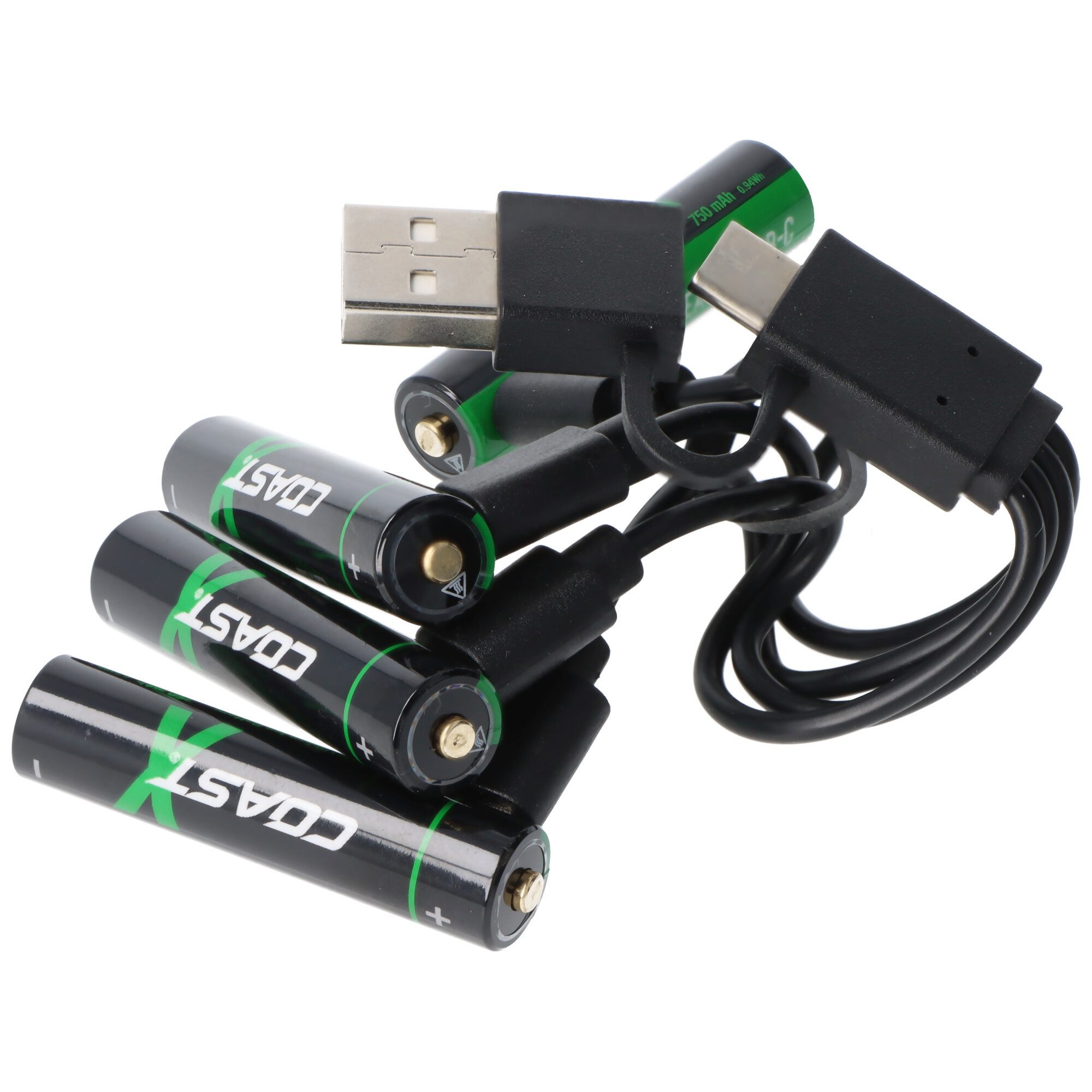 coast 750mAh Micro AAA 1,5V ZITHION-X® Lithium-Ionen Akkus, inkl. 4in1 USB- Akku 750 mAh (1,5 V)