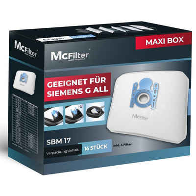 McFilter Staubsaugerbeutel 16 Stück, passend für Siemens VS06A111, VSP3T212 Staubsauger IQ 300, 16 St., 5-lagiger Staubbeutel mit Hygieneverschluss, inkl. Filter