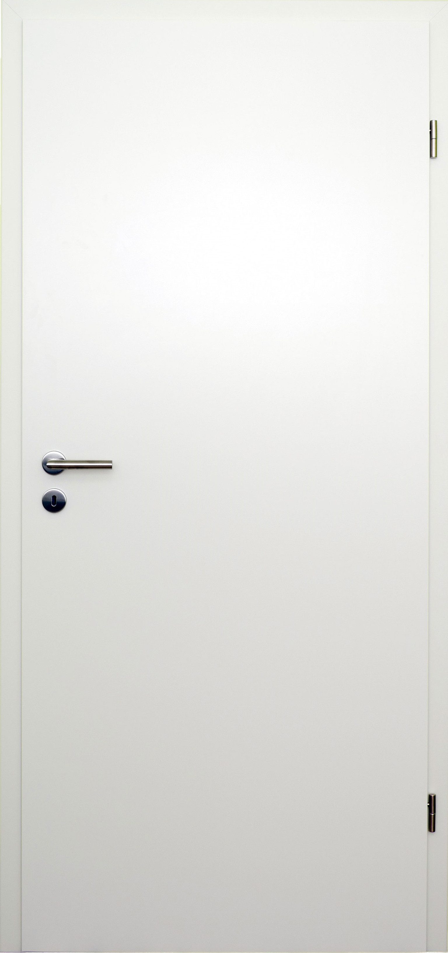 HORI Zimmertür (Tür-Komplettset, Türblatt, Zarge, Türgriff, Schloss und Bandteile), CPL Weißlack RAL 9010, Röhrenspan, Rundkante