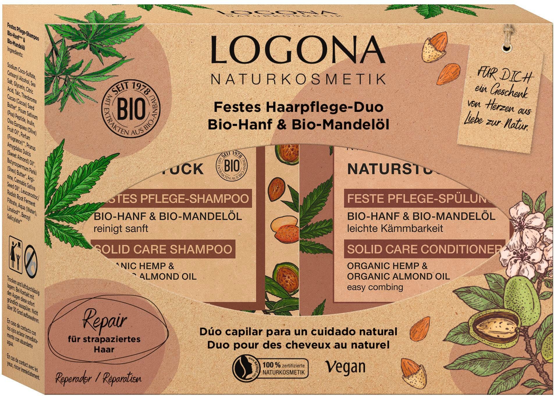 Glänzend LOGONA Haarpflege-Set Geschenkset Haarpflege-Duo Naturstücke Set, 2-tlg., festes Repair