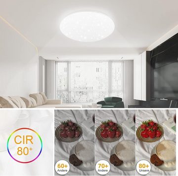 ZMH LED Deckenleuchte Rund Sternhimmel Schlafzimmer Modern, 6000K, LED fest integriert, Kaltweiß, Sternhimmel, 18w