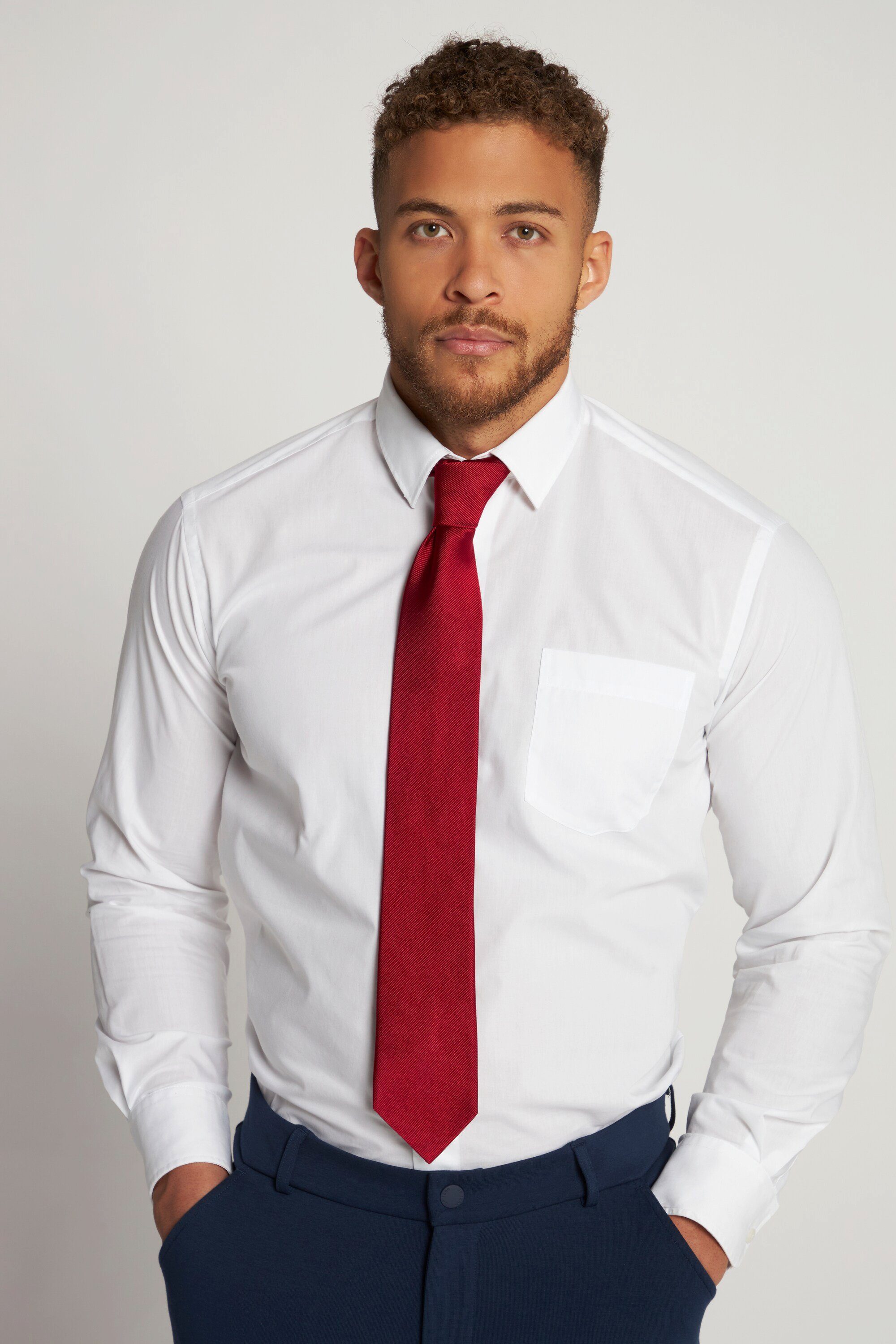 JP1880 Krawatte Seiden-Krawatte Streifen Extralänge 75 cm breit hochrot | Breite Krawatten