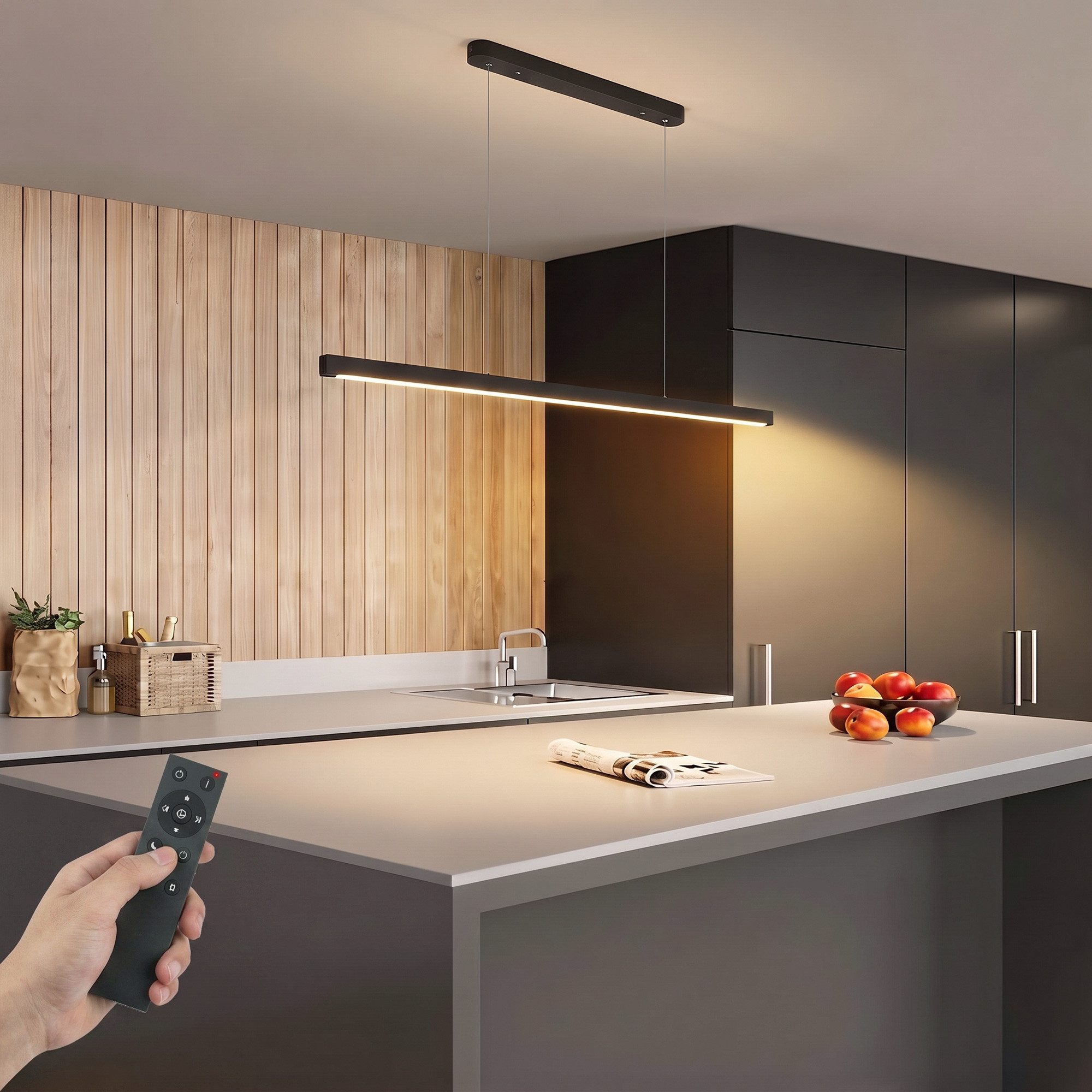 HOMCOM Pendelleuchte LED Pendelleuchte dimmbar höhenverstellbar, Dimmfunktion, Farbwechsel, Nachtlichtfunktion, LED fest integriert, Warmweiß, Kaltweiß, Neutralweiß, Wohnzimmerlampe Hängend für Esstisch Esszimmer