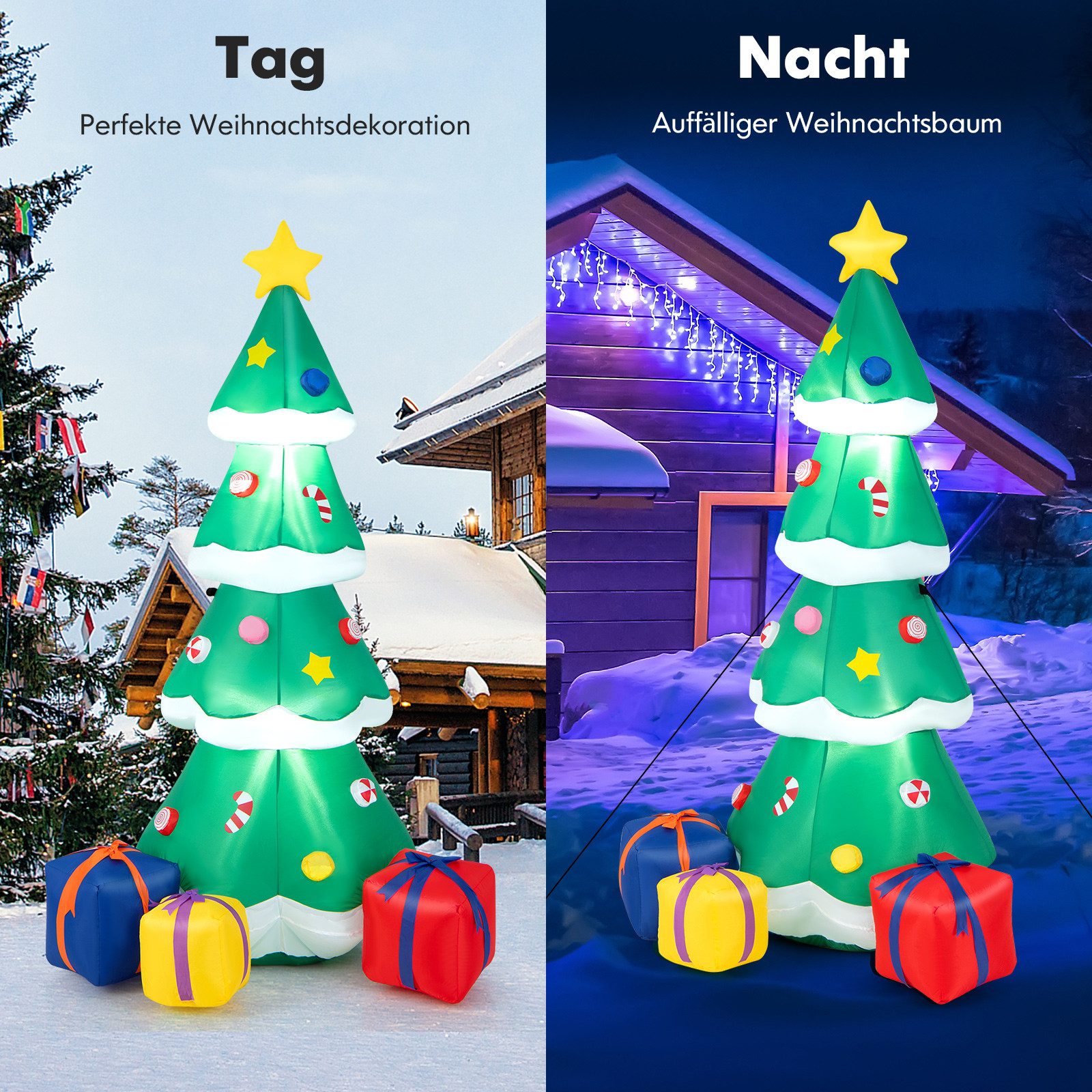 COSTWAY Weihnachtsfigur, 180cm hoch, mit LED-Leuchten & Gebläse, aufblasbar günstig online kaufen