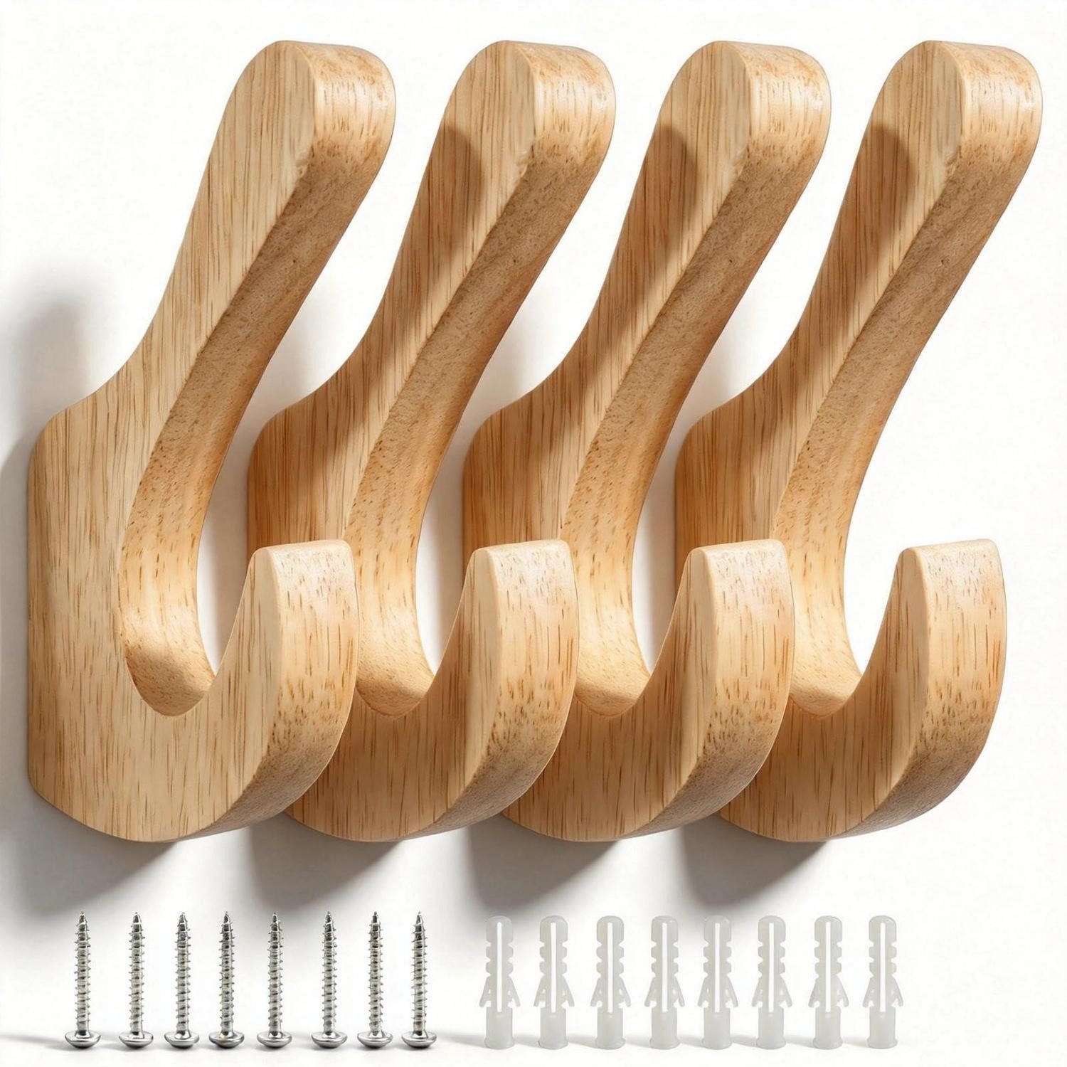 LuxusKollektion Kleiderhaken Kleiderhaken Holz 4er Set Eiche Natur 14cm