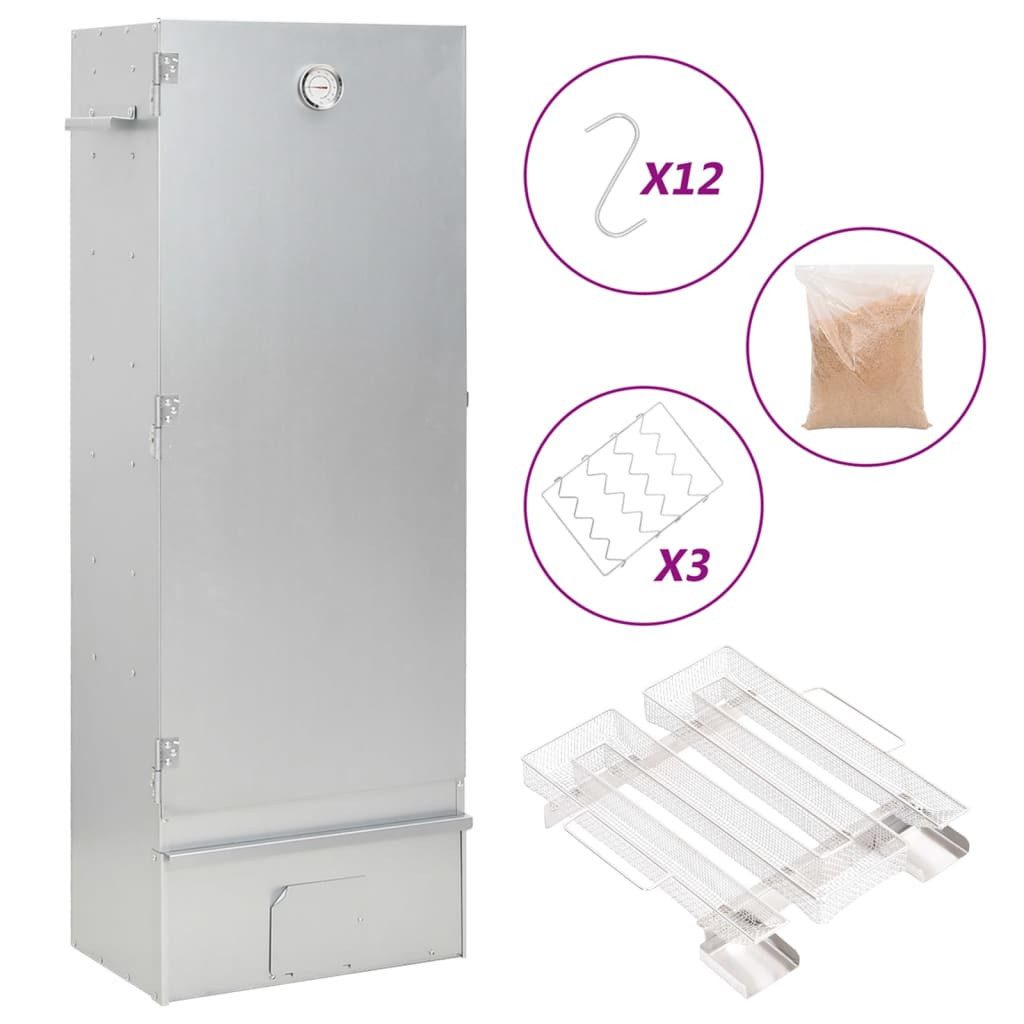 vidaXL Holzkohlegrill Räucherofen mit Kaltrauchgenerator Verzinkter Stahl Edelstahl