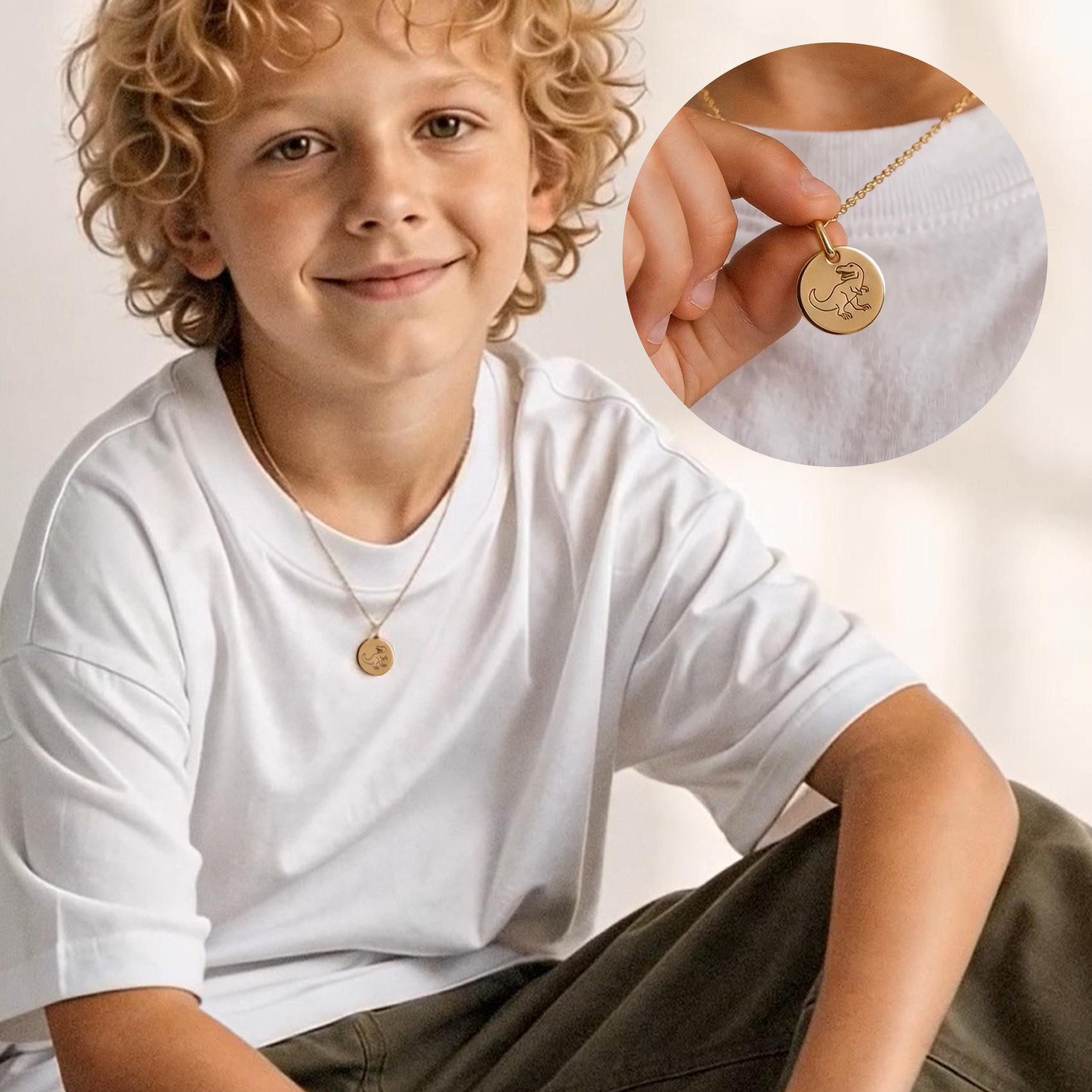 Amoonic Kette mit Anhänger Kinderkette Silber 925 mit Gravur – Geschenk für Mädchen & Jungen (inkl. Schmucktäschchen), Gelbgold vergoldete Kinderkette mit Gravursymbol Engel