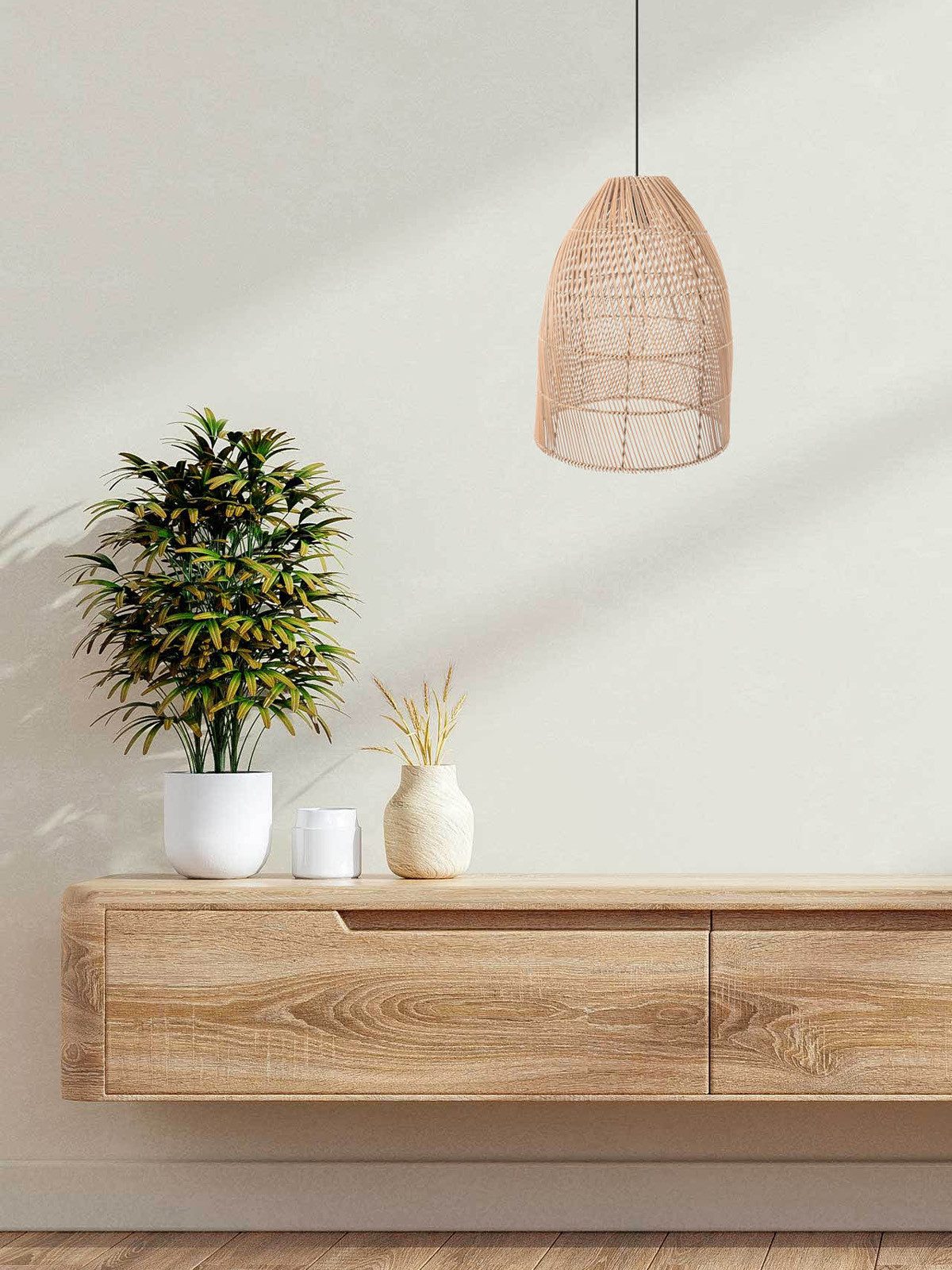 VIVANNO Hängeleuchte Rattan PURE Rund - Beige Geflochten, ohne Leuchtmittel günstig online kaufen