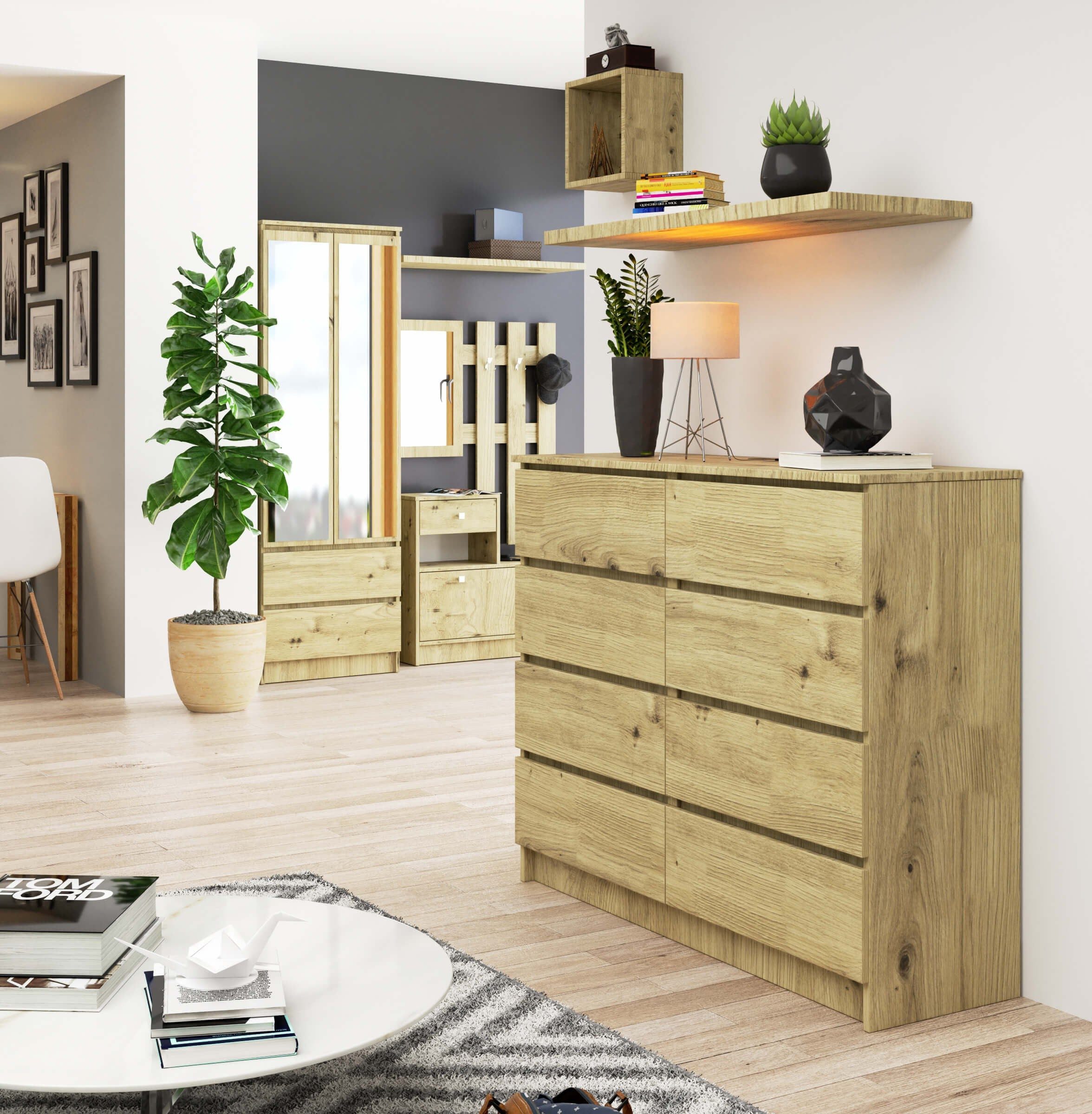 Raumhirsch Furniture Kommode mit 8 Schubladen 120 cm breit Holz Schrank, (viele Farbvarianten - Maße: 120 x 99 x 40 cm) - Hochwertig & stabil