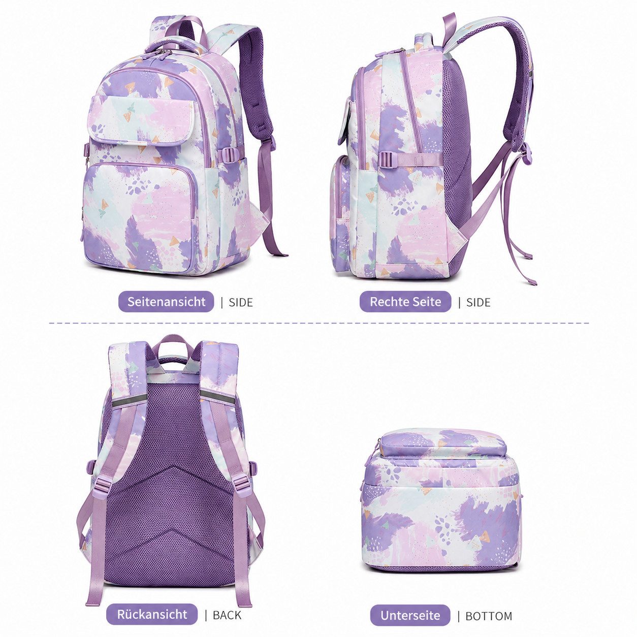 MOPUEA Schulrucksack 3 Stück Schulrucksack-Set Schultasche Teenager Turnbeutel (Große Kapazität Mit Praktischer Aufteilung, 3-tlg., Angenehmer Und Ergonomischer – Bild 5 von 5