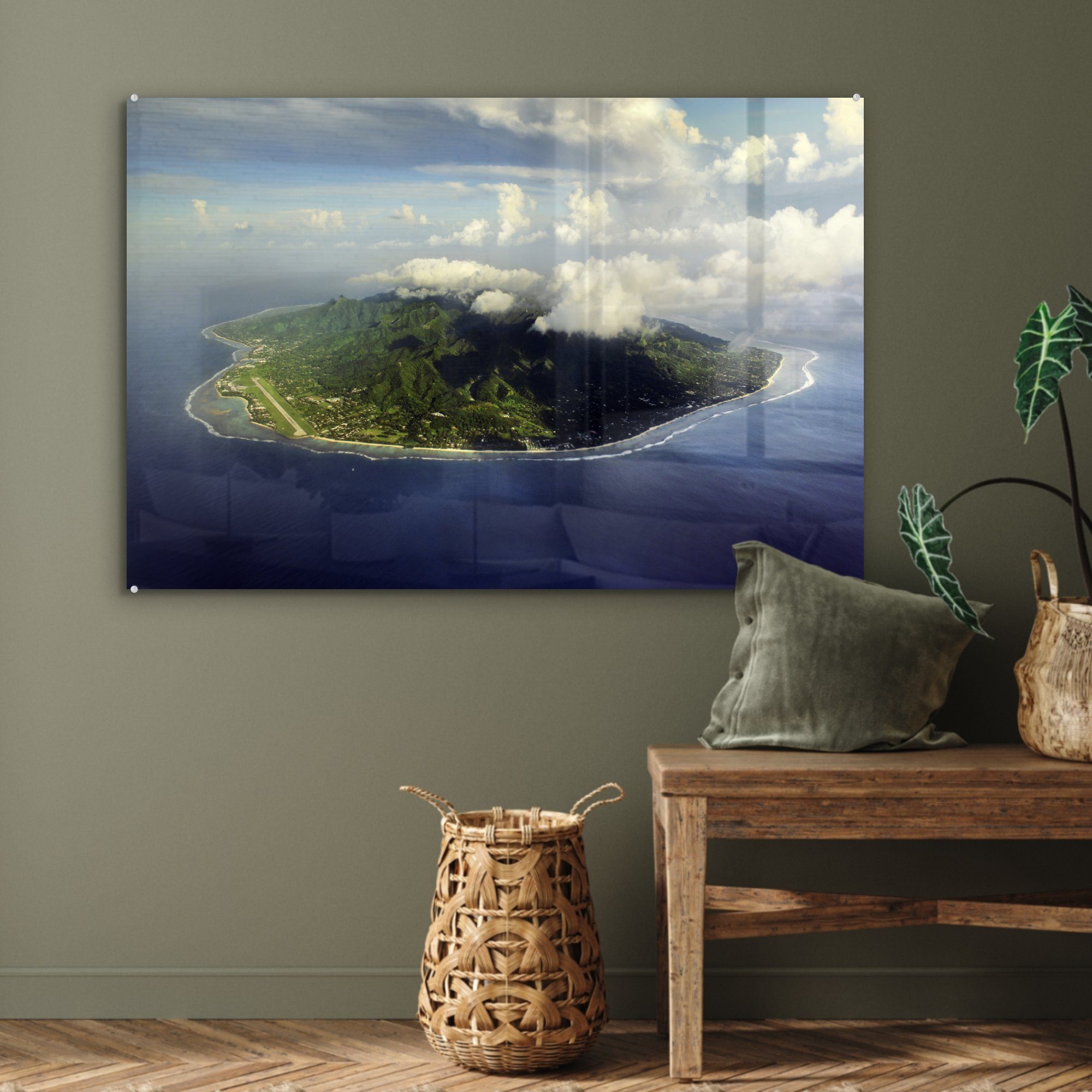 MuchoWow St), Acrylglasbilder Wohnzimmer Die Acrylglasbild Insel Schlafzimmer (1 der Rarotonga Vogelperspektive, aus &