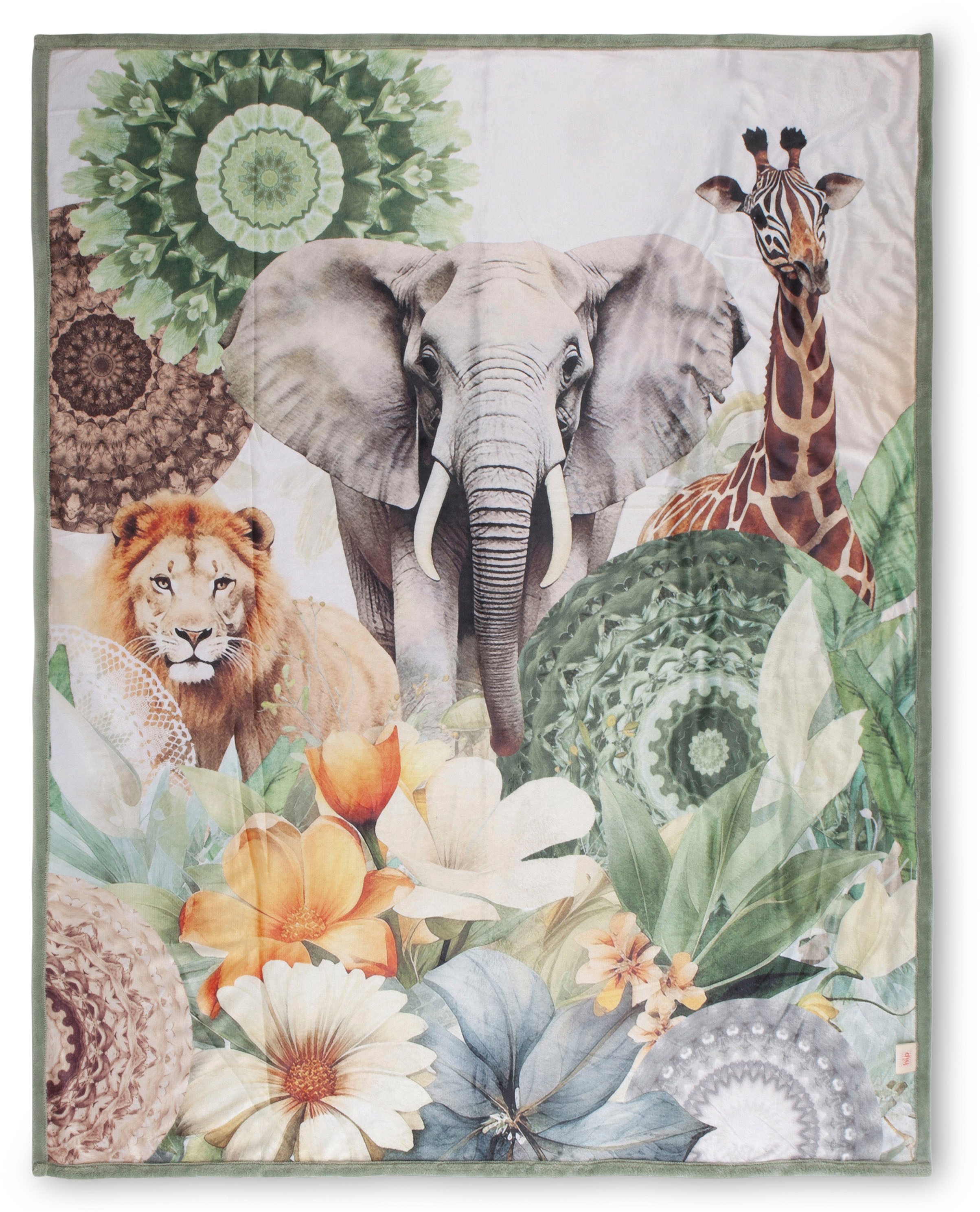 Plaid Sagadar, hip, Weich, Kuscheldecke, 130x160 cm, Wendeoptik, Mandala, Safari, Tiere