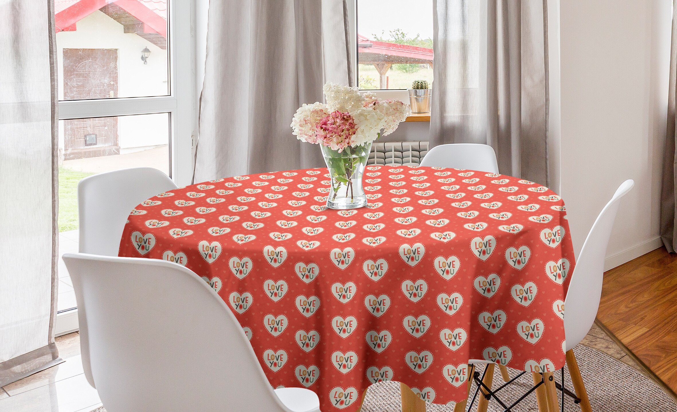 Abakuhaus Tischdecke Kreis Tischdecke Abdeckung für Esszimmer Küche Dekoration, Liebe Hipster-Herzen Valentines